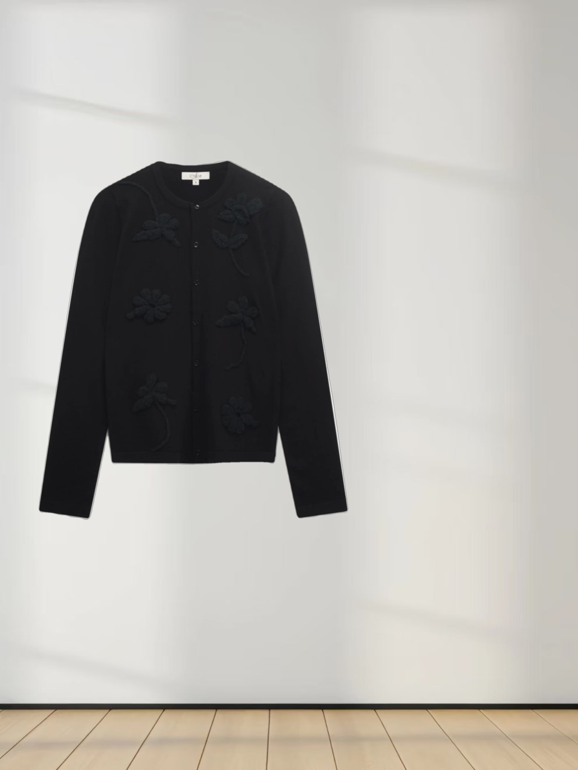 Crochet Puff Flower Sweater Set-Black