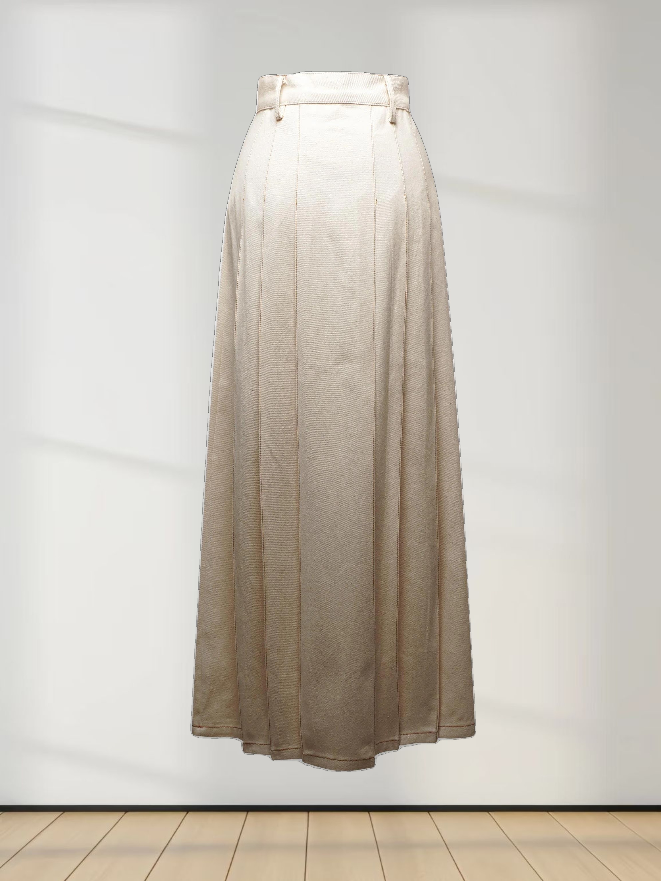Stitched Pleated Skirt-Cream