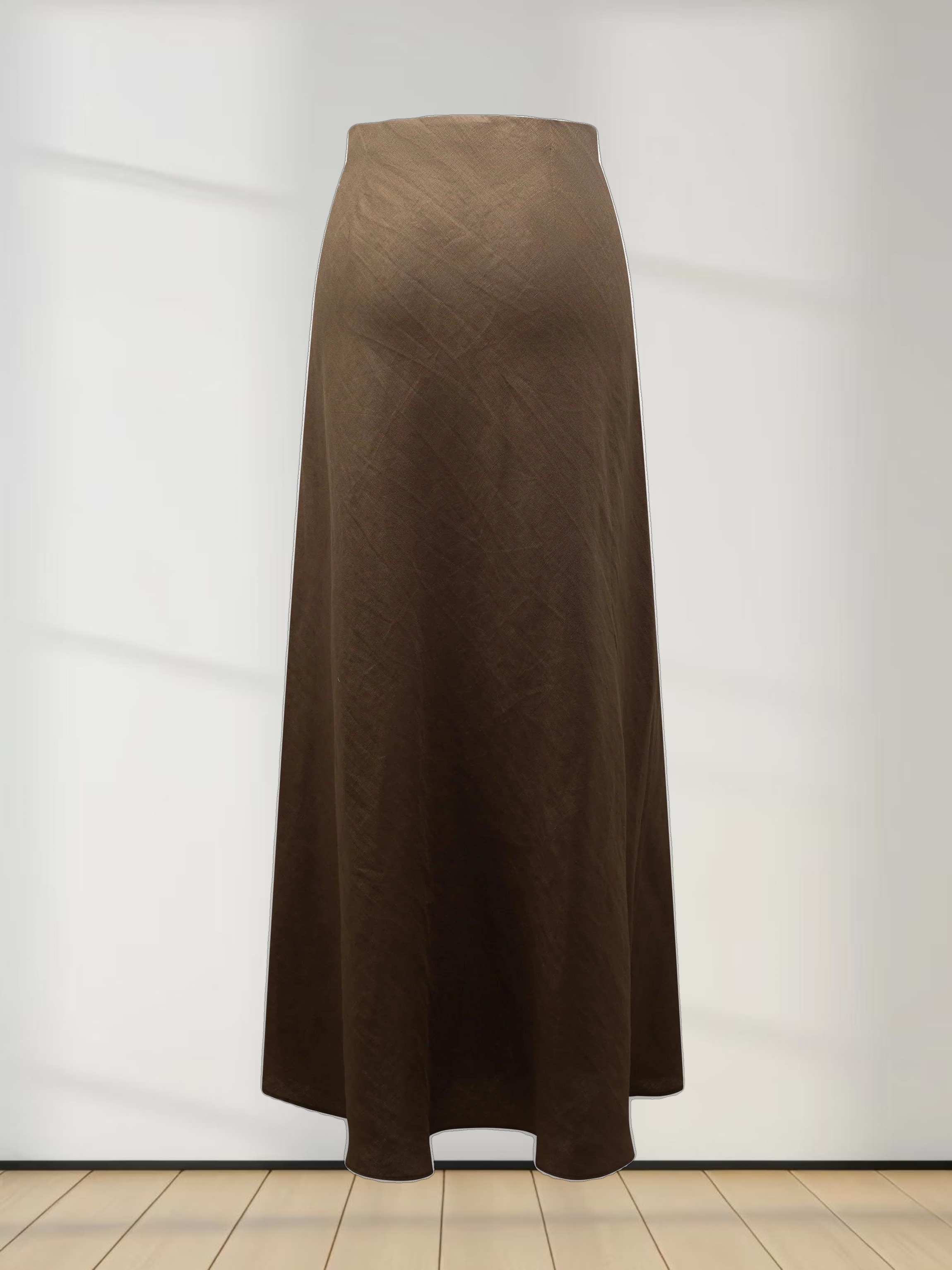 Linen Slip Skirt-Brown
