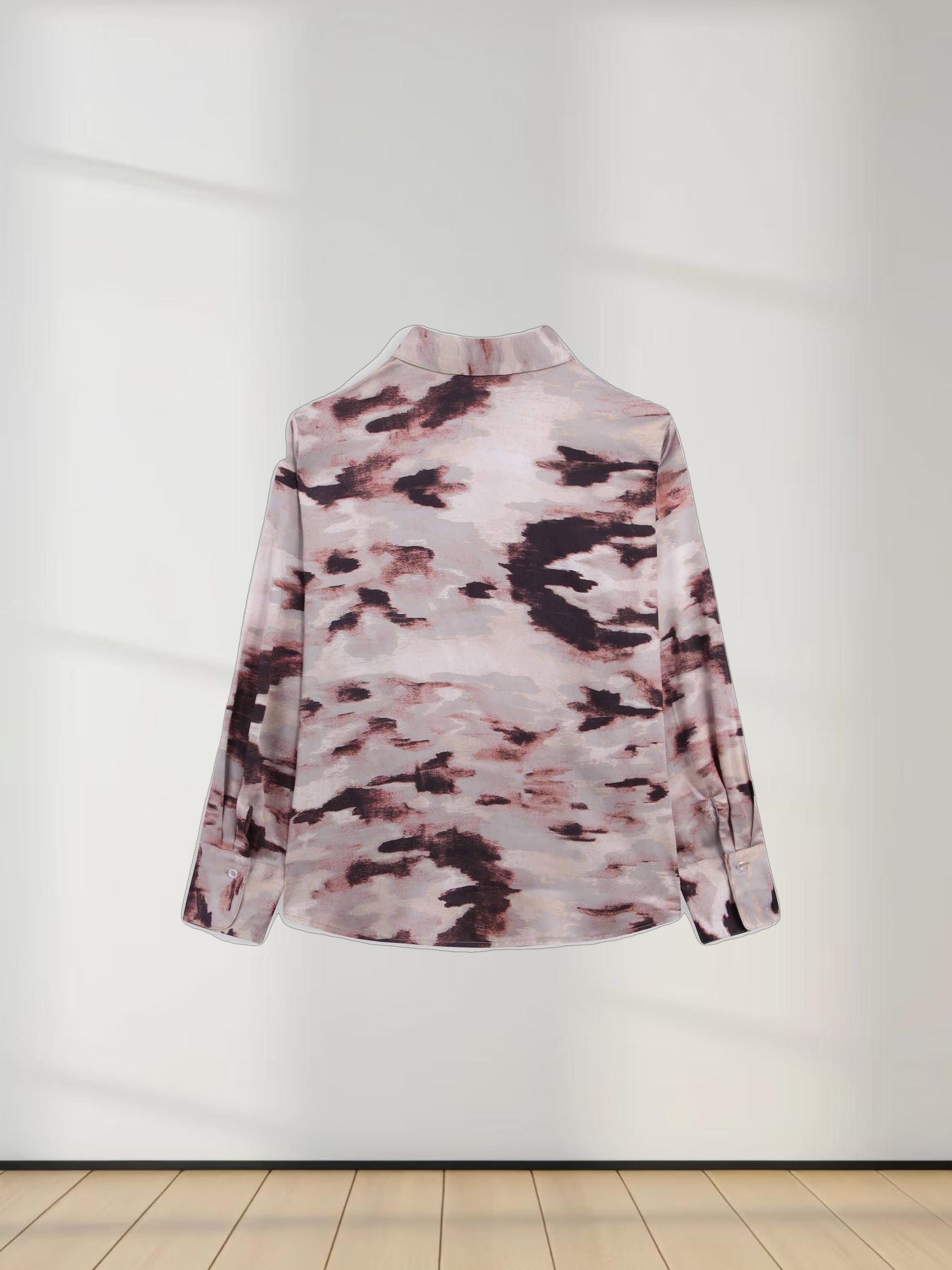 Oversized Satin Slip Blouse-Brown Brushstrokes