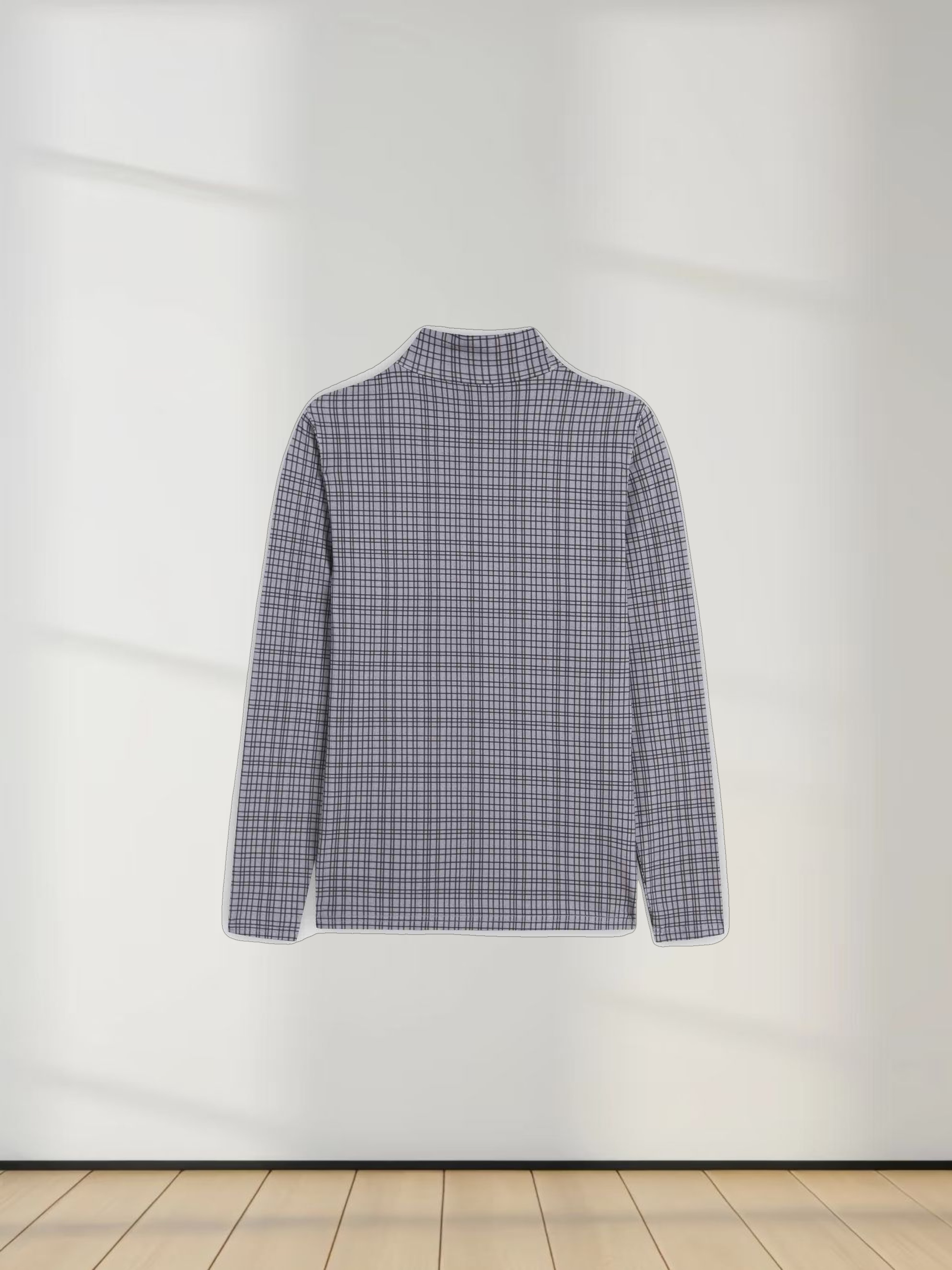 Printed Modal Turtleneck-Grey Plaid