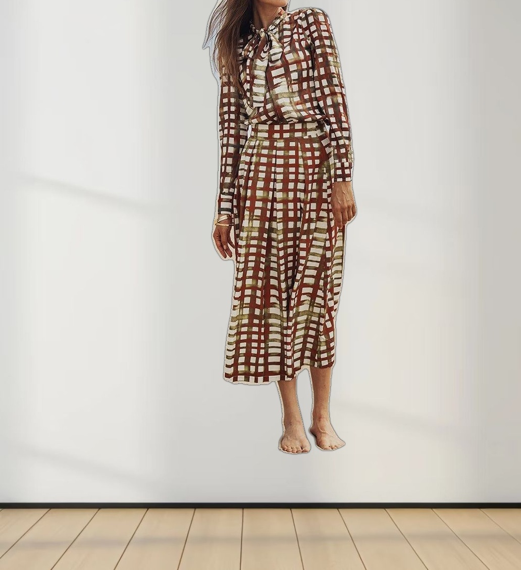 Box Pleat Skirt-Ombre Plaid