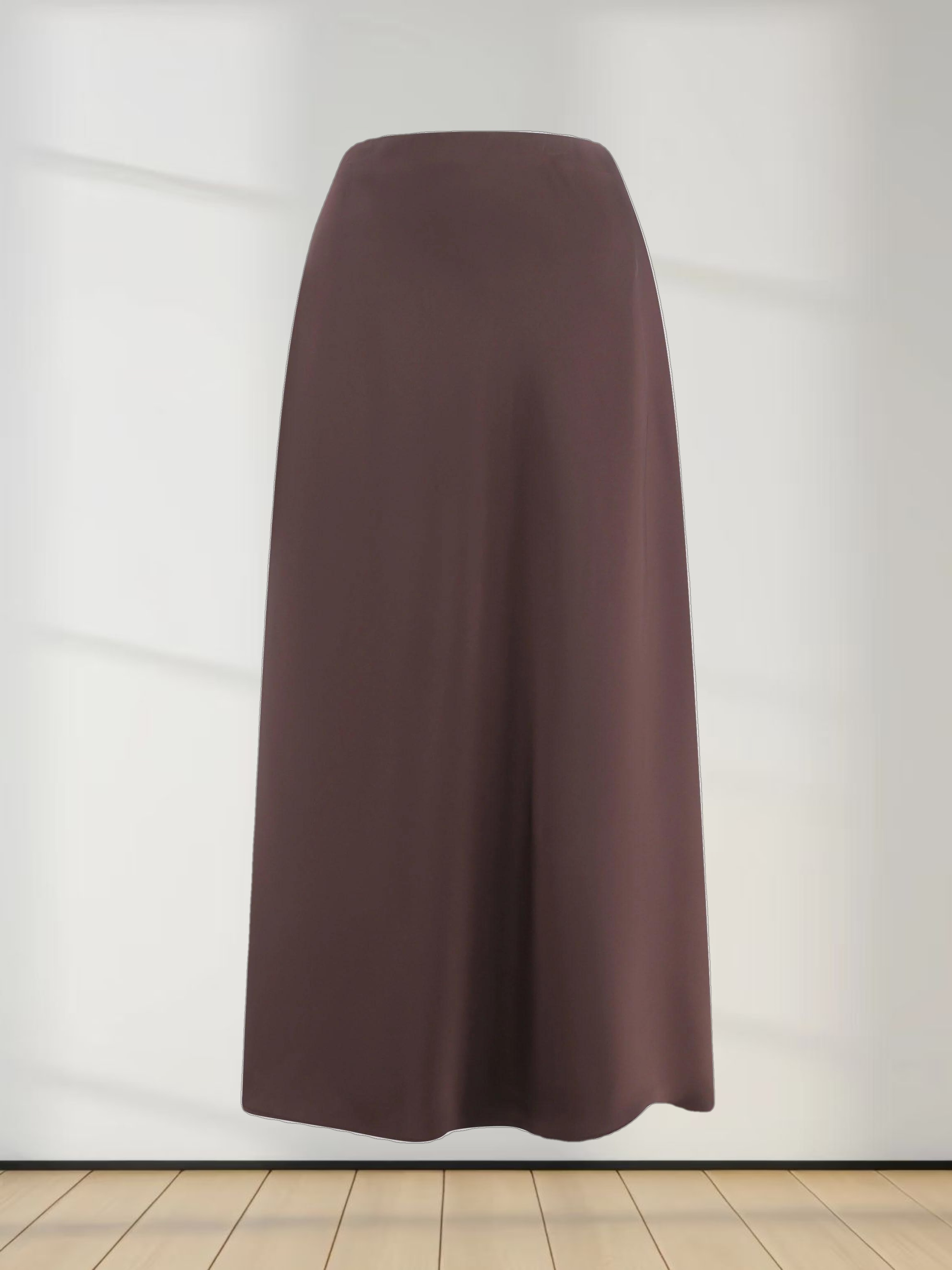 Solid Satin Slip Skirt-Chocolate Brown