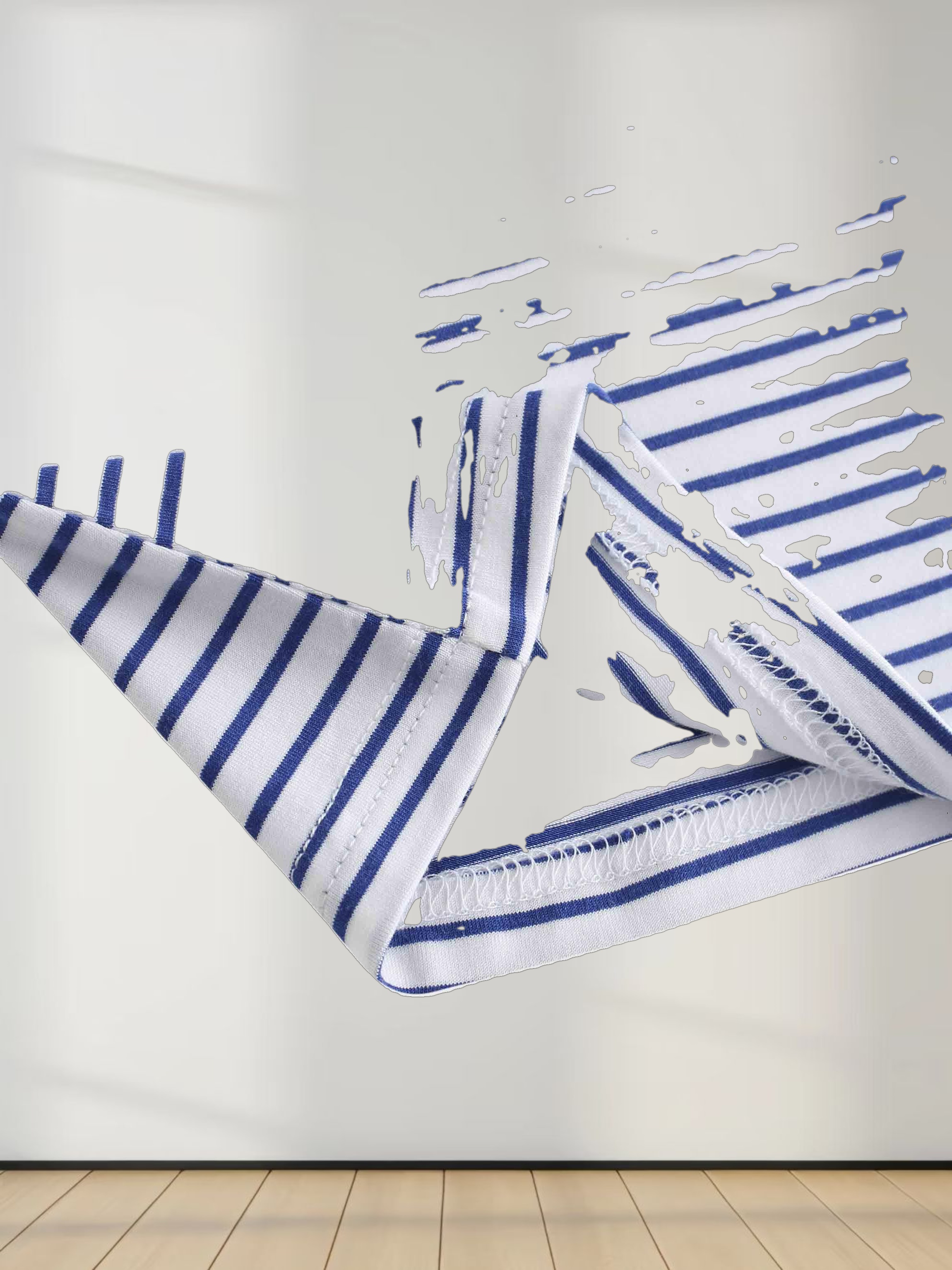 Flat Striped High V Long Sleeve-White/Navy