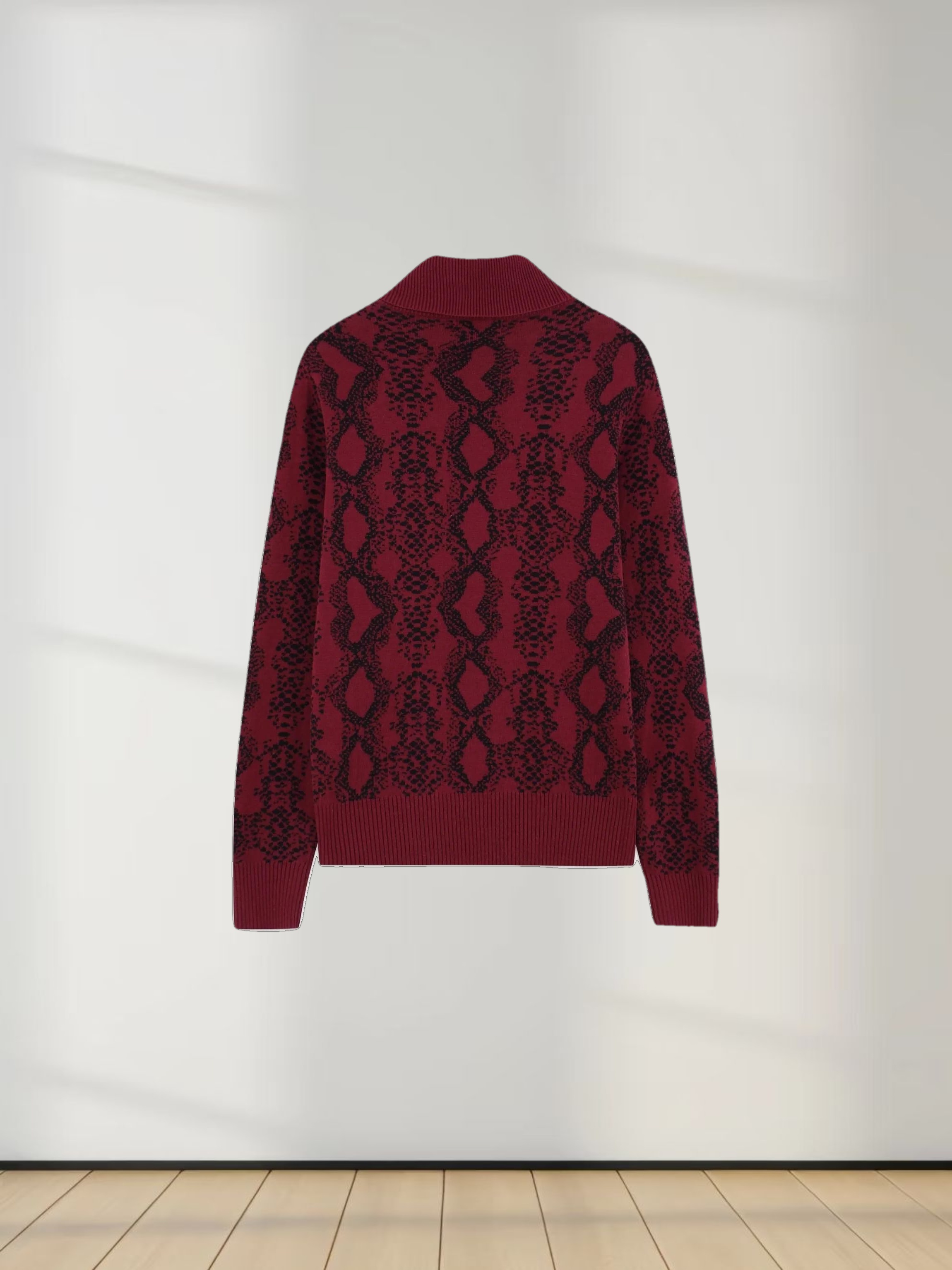 Reptile Print Sweater-Burgundy/Black