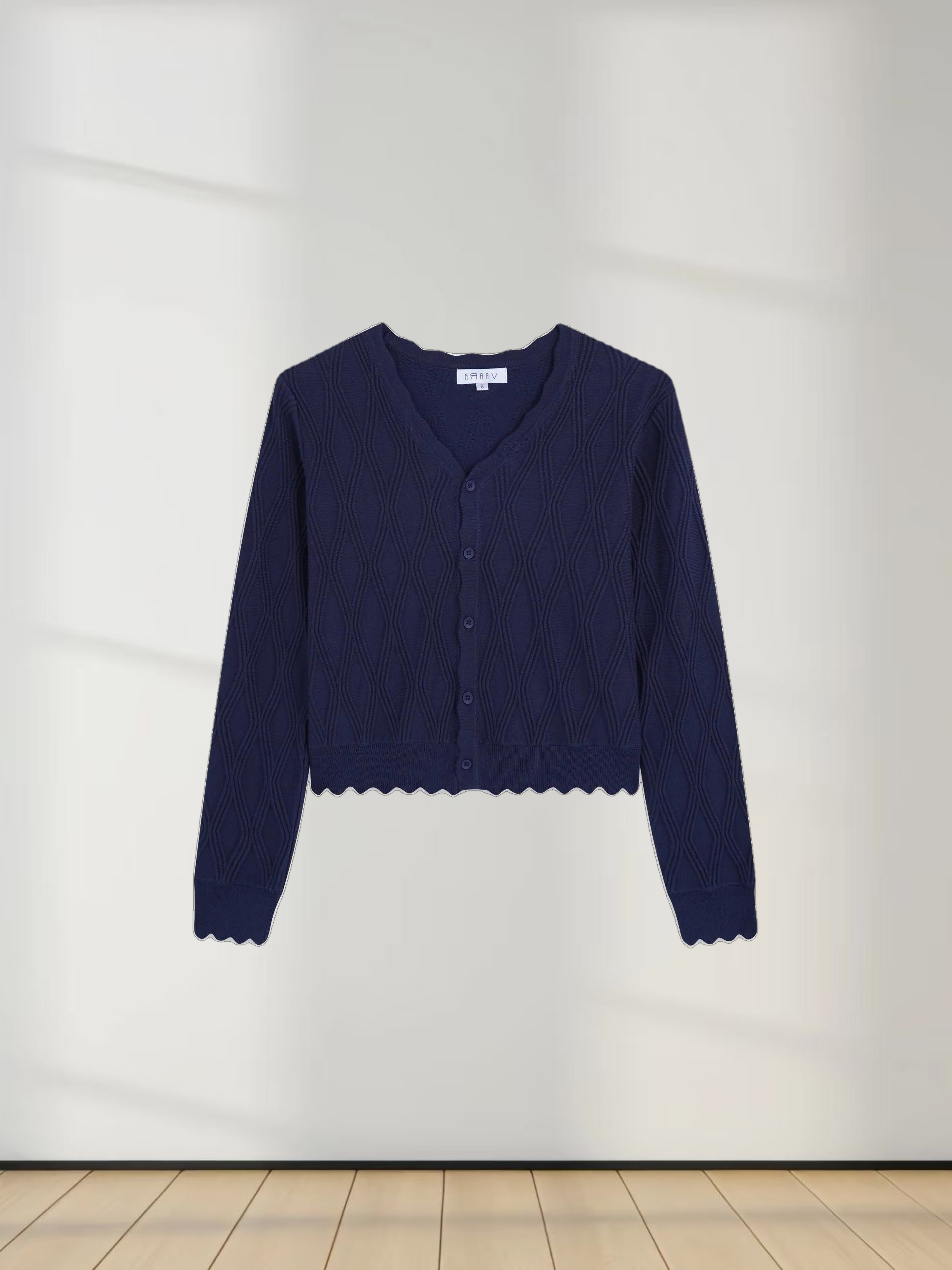 Scalloped Edge Cardigan-Blue