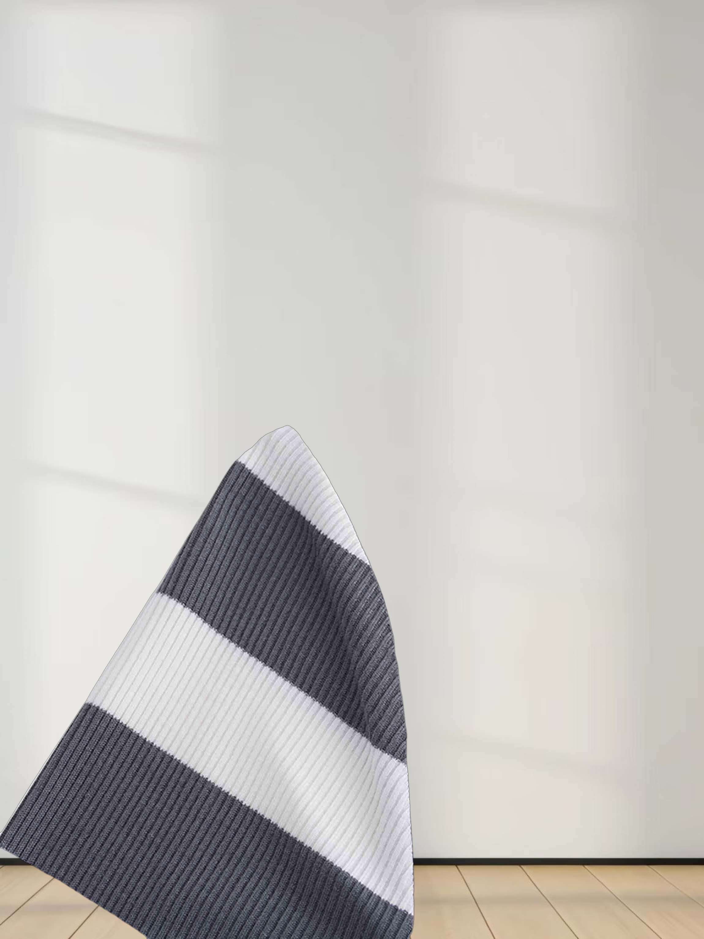 Ribbed Striped High V Tee Long Sleeve-Teal/Ivory