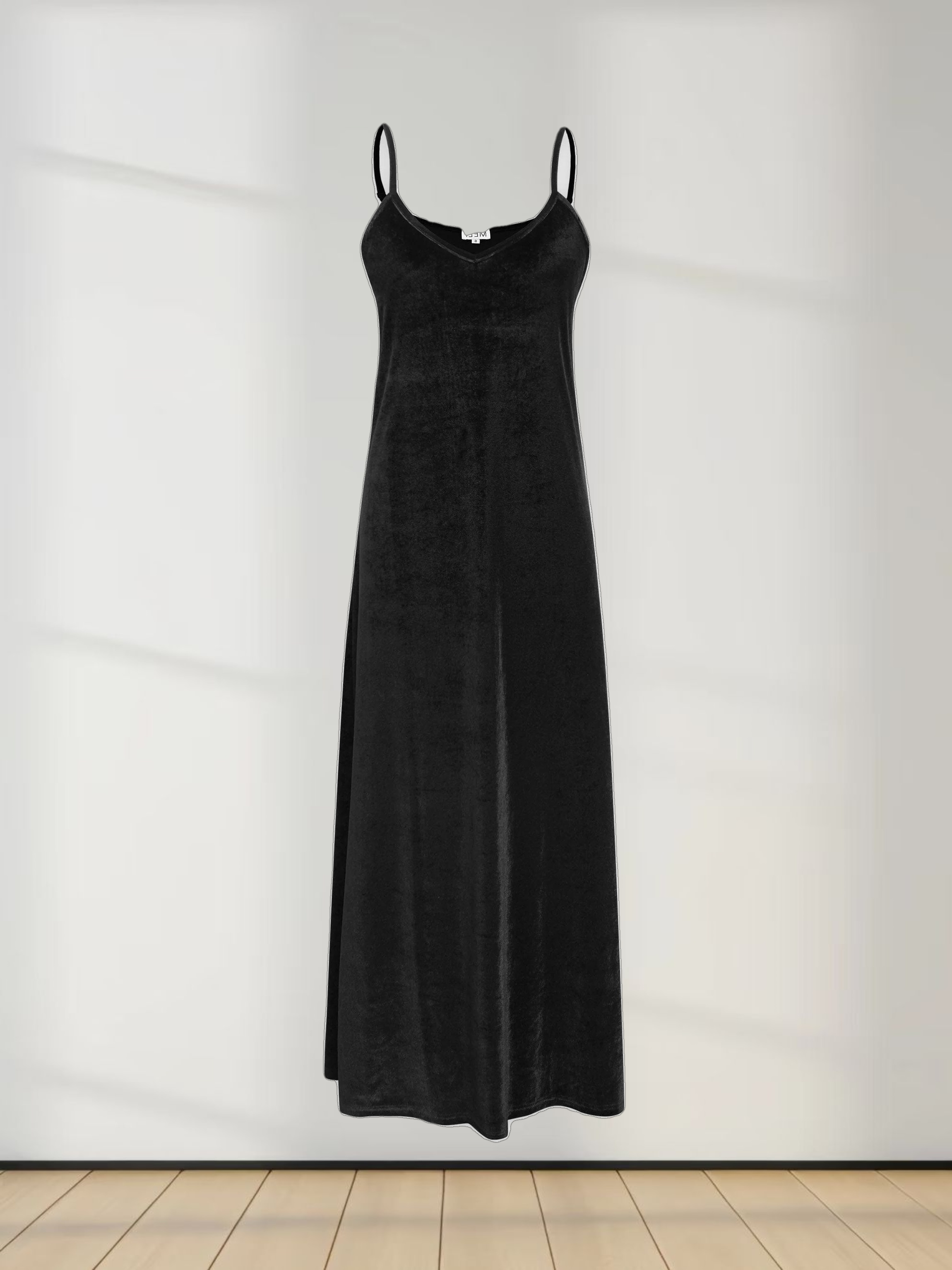 Velour Slip Dress - Black
