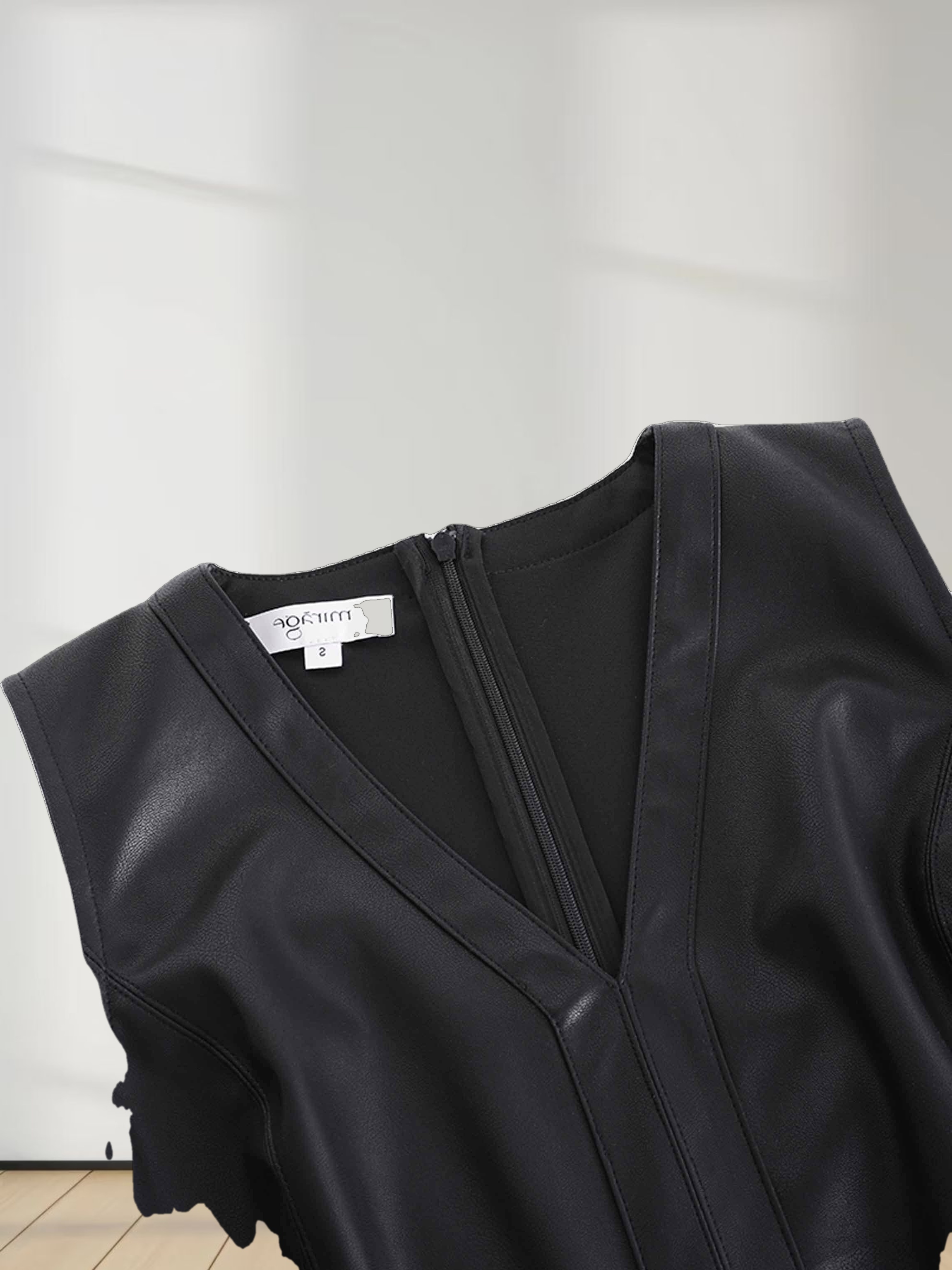 Faux Leather Seamed Jumper - Black