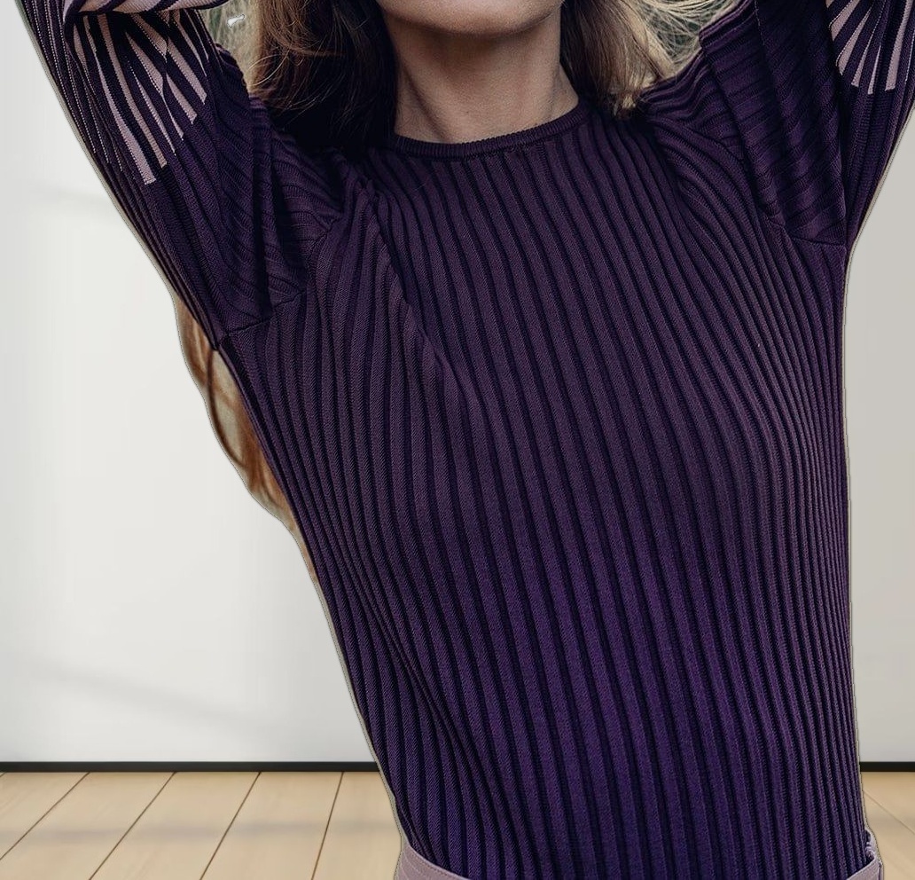 Balloon Sleeve Sweater-Maroon/Pink