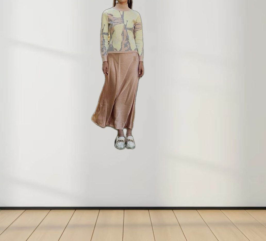 Printed Mock Neck Sweater-Grey/Peach/Yellow