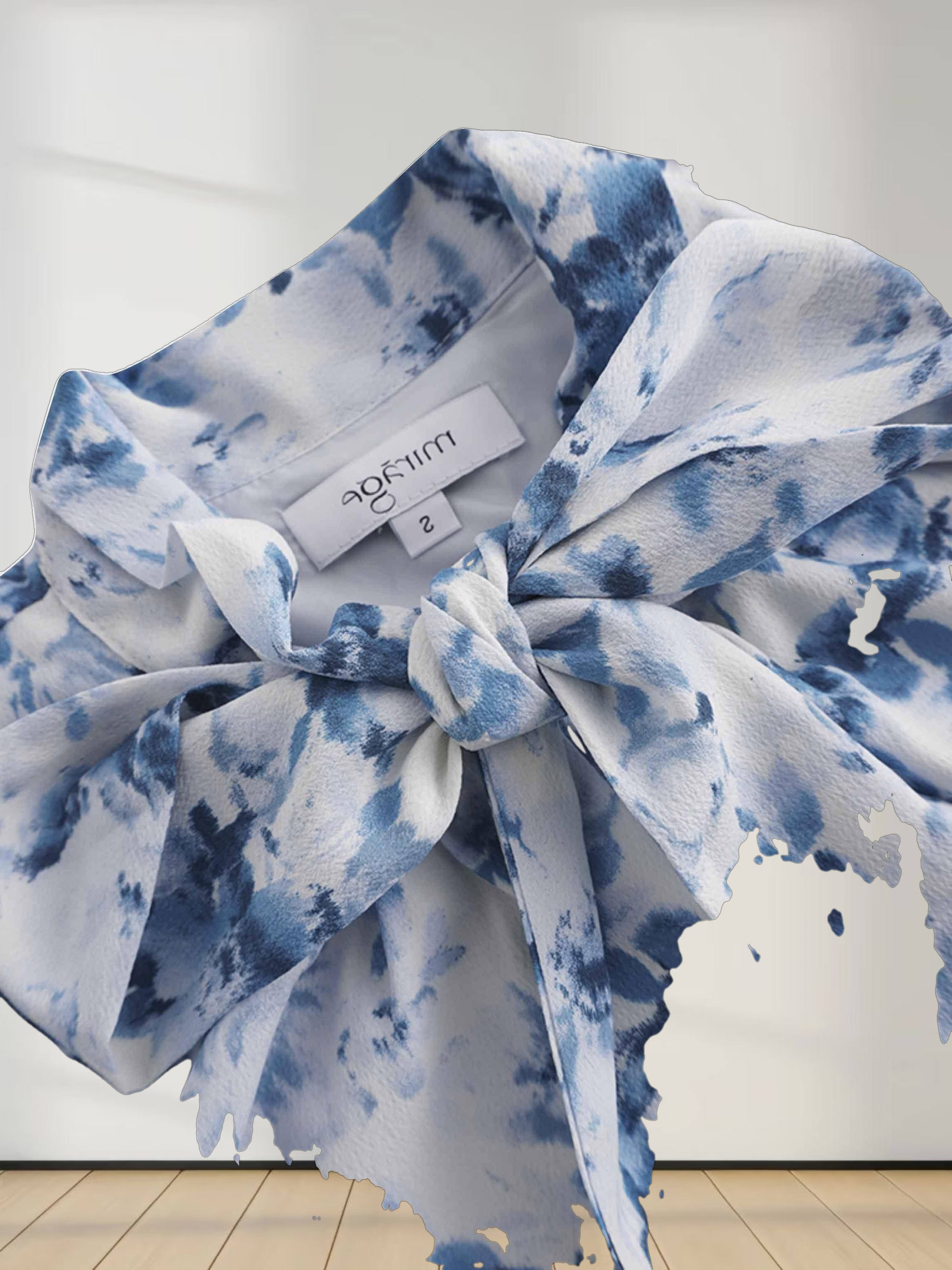 Tie Front Shirtdress-Light Blue Floral