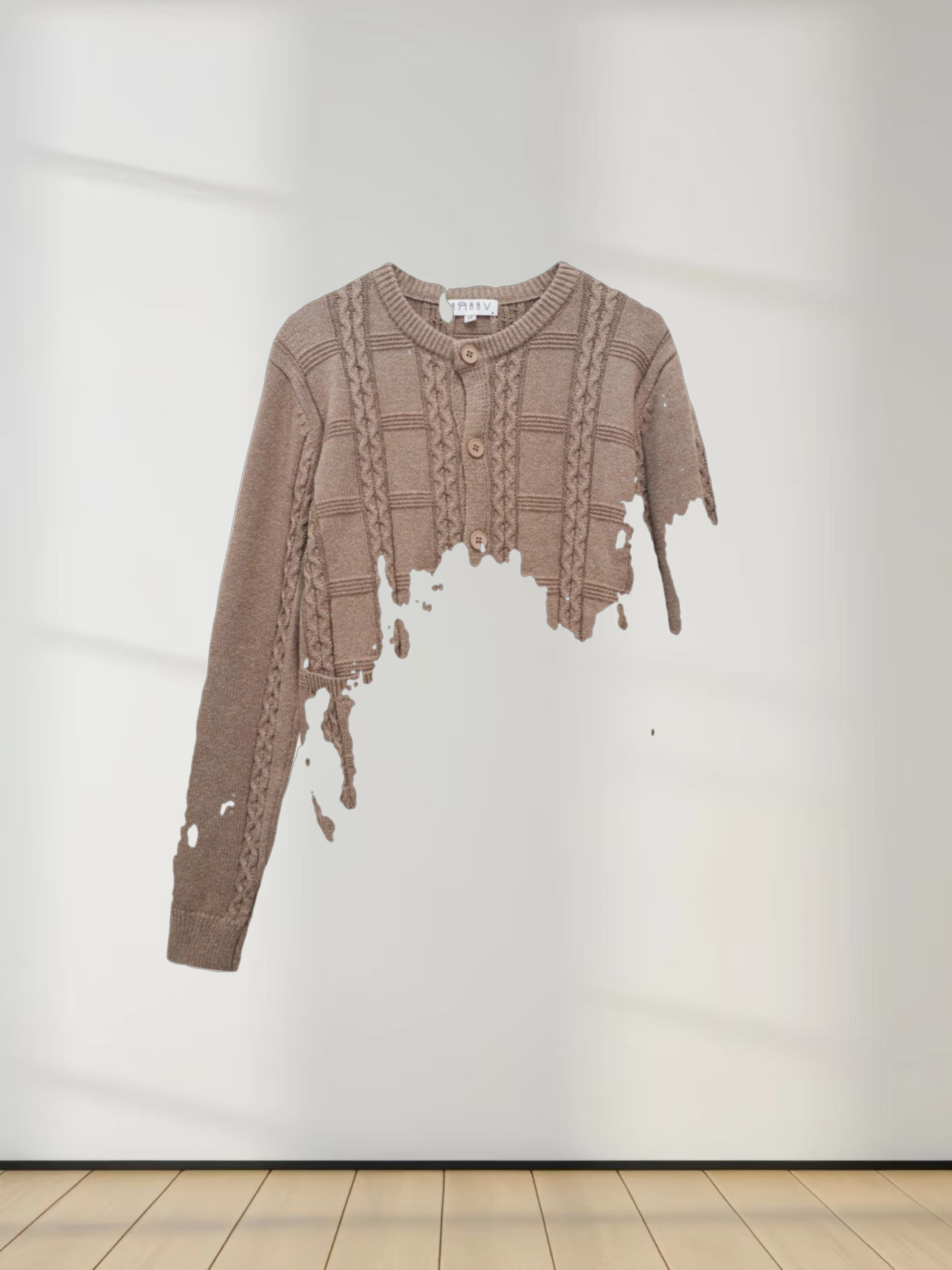 Cable Design Cardigan-Heathered Camel