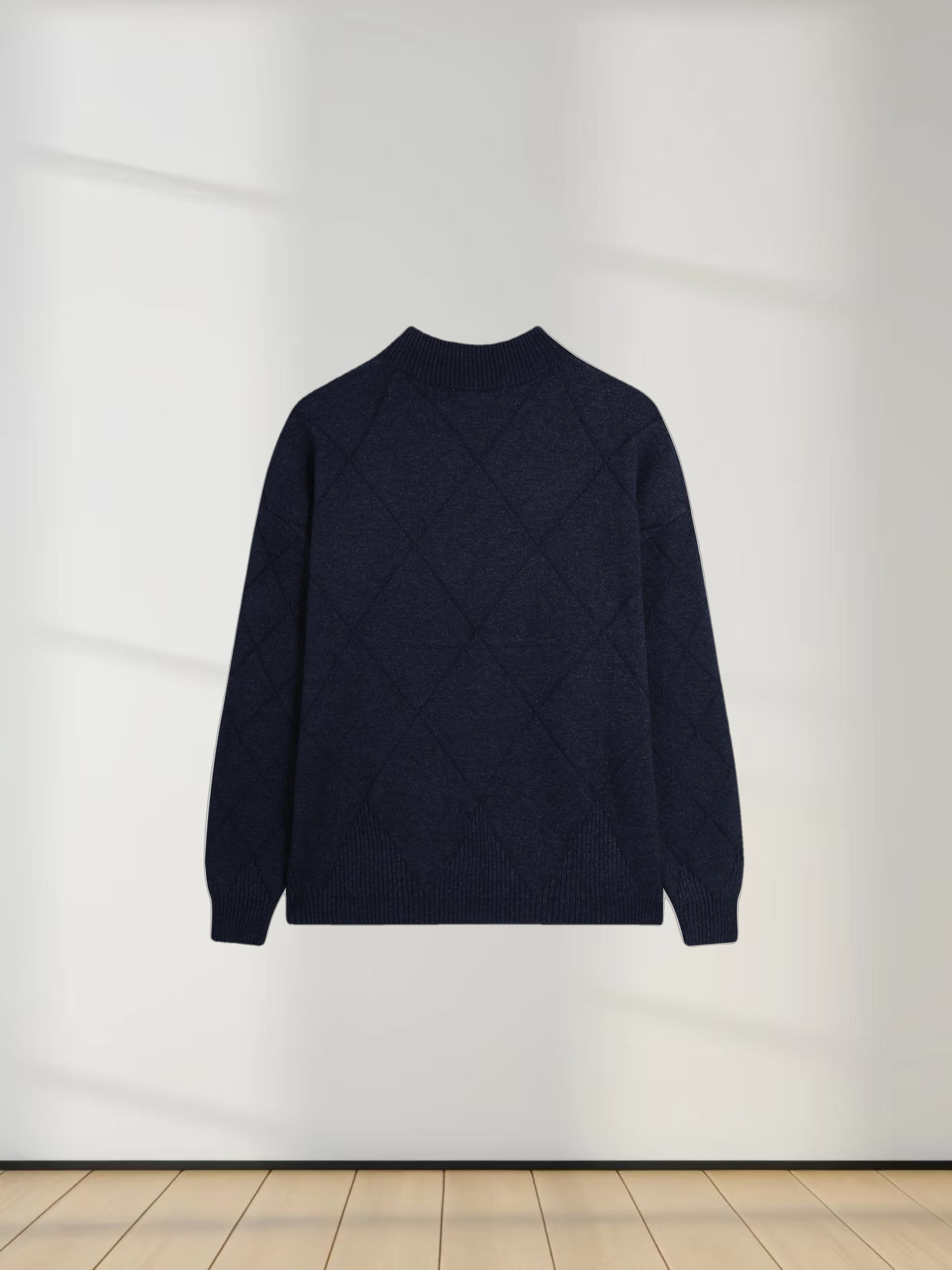 Oversized Diamond Detail Sweater-Heathered Navy