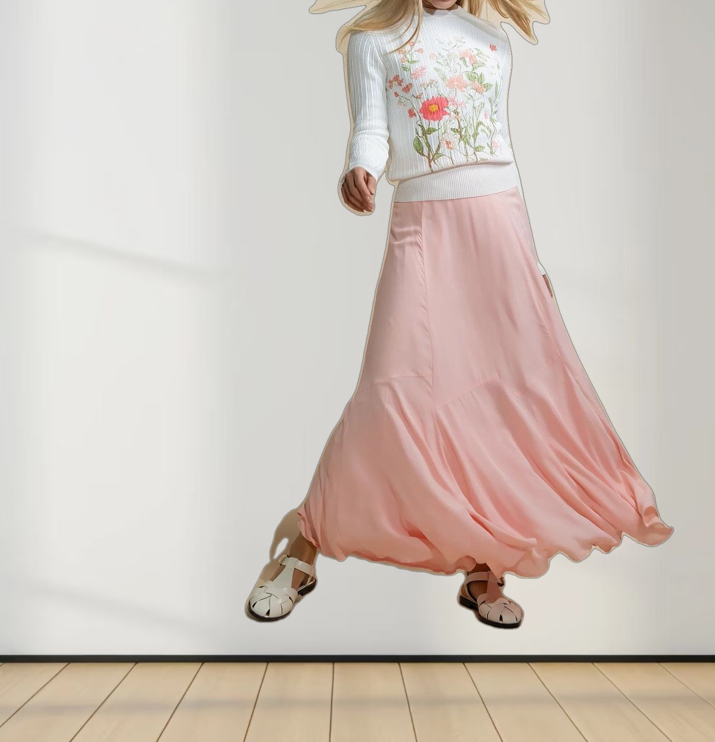 Printed Pointelle Sweater-White