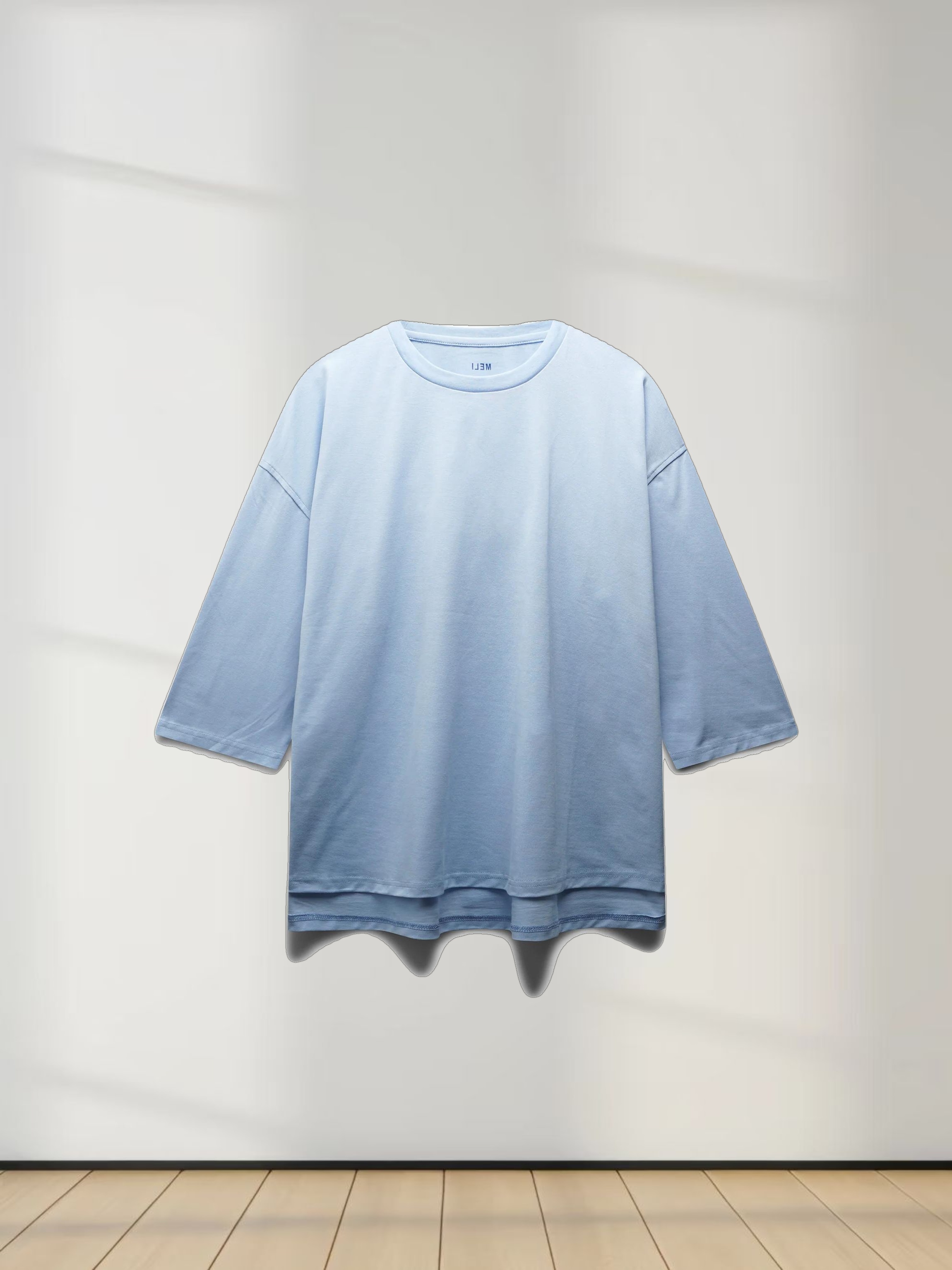 Oversized Boxy 3Q Sleeve Tee-Light Blue