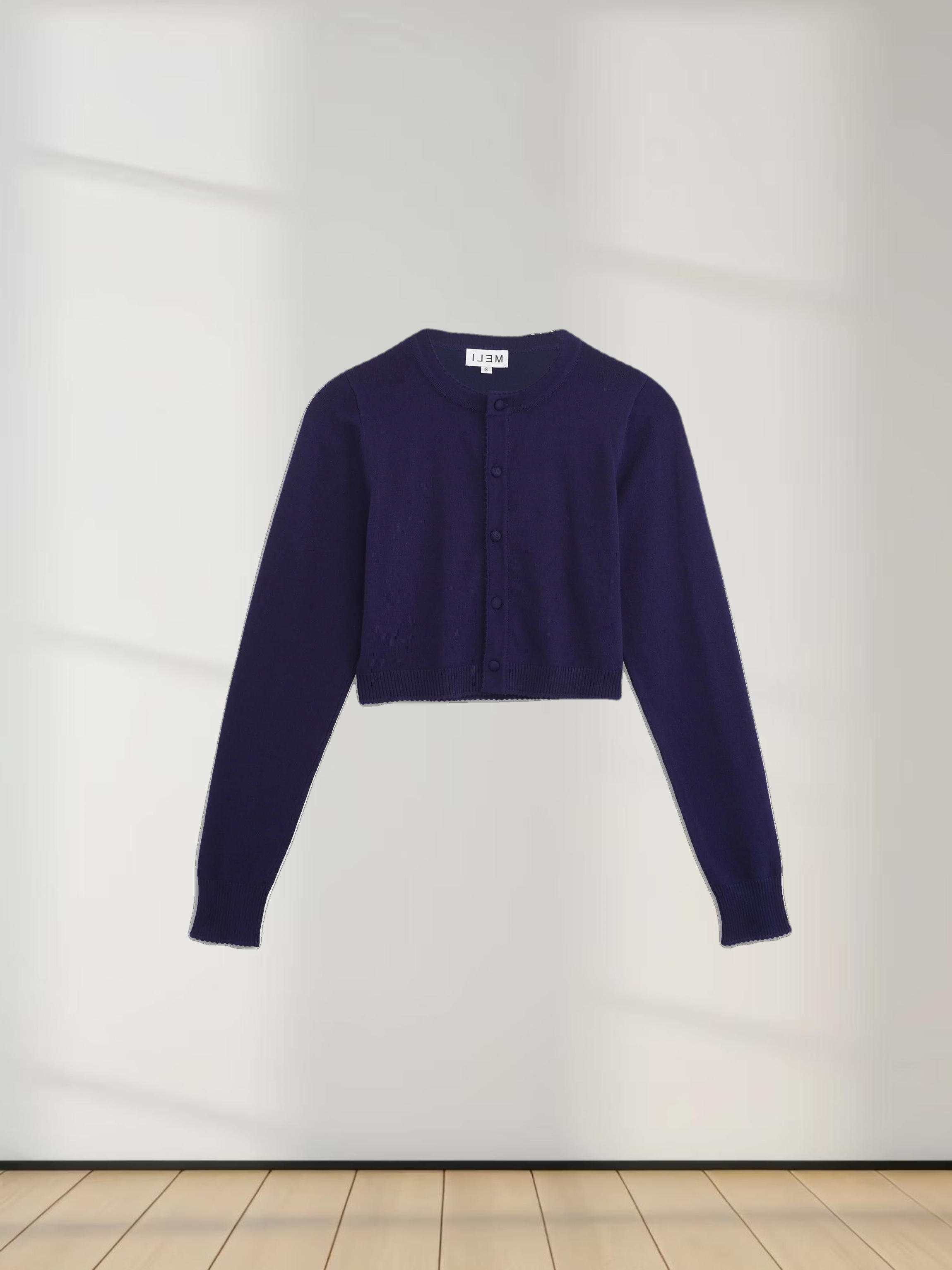 Trim Detail Crew Crop Cardigan-Navy