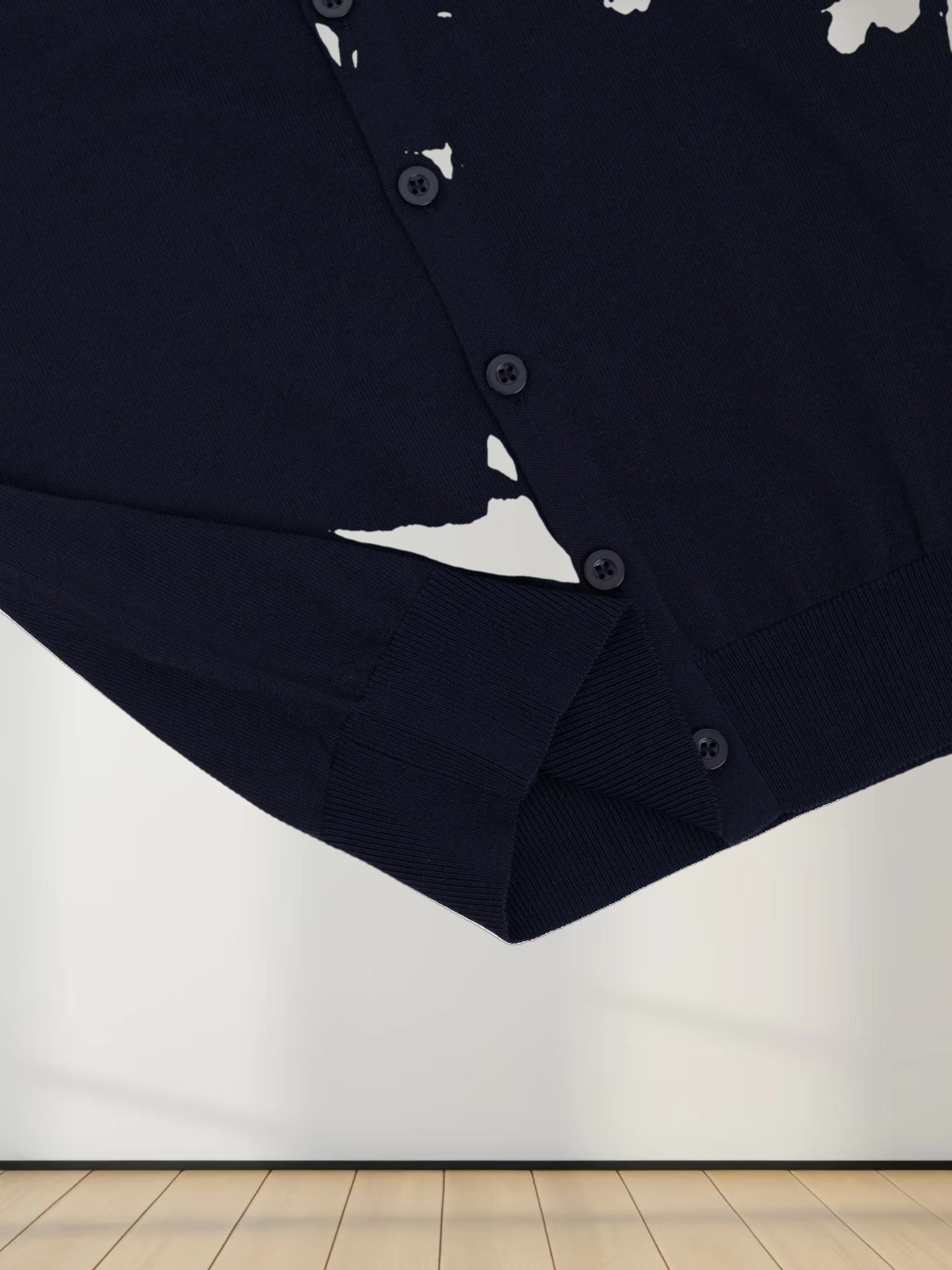 Wool Blend Collared Cardigan-Navy