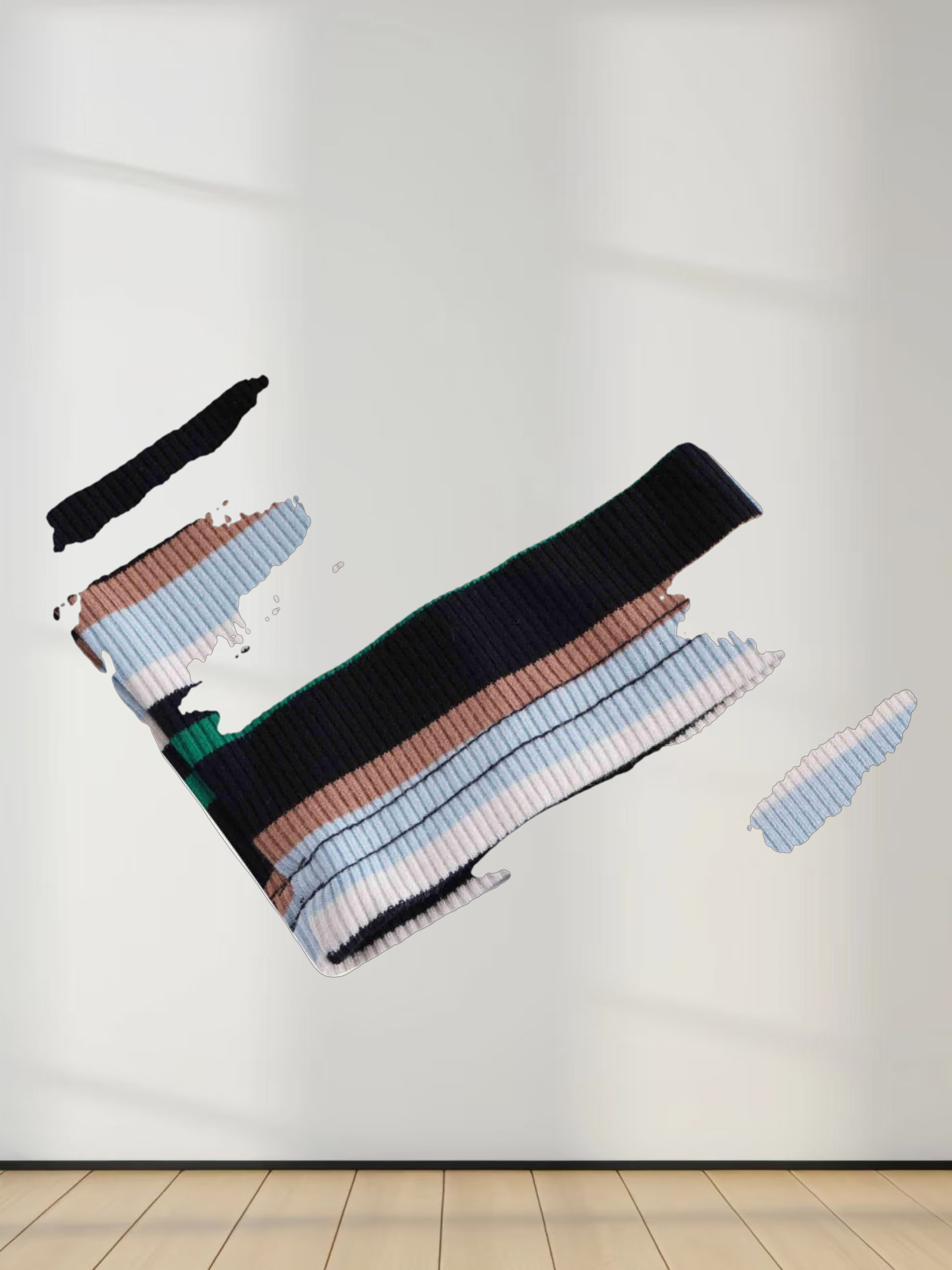 Ribbed Striped Crew 3/4 Sleeve-Green