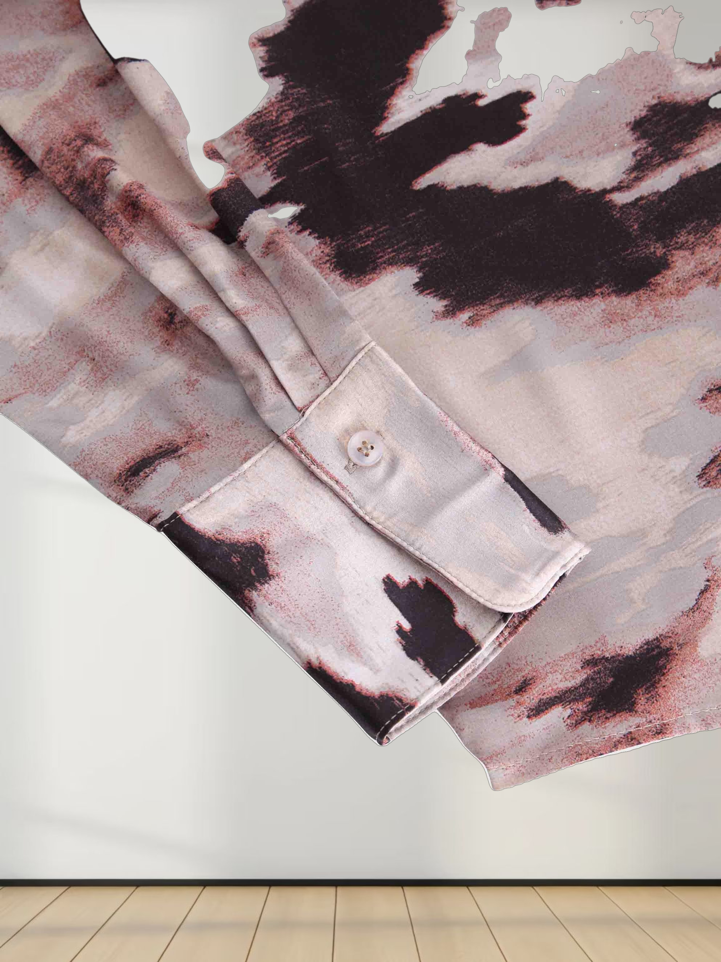 Oversized Satin Slip Blouse-Brown Brushstrokes