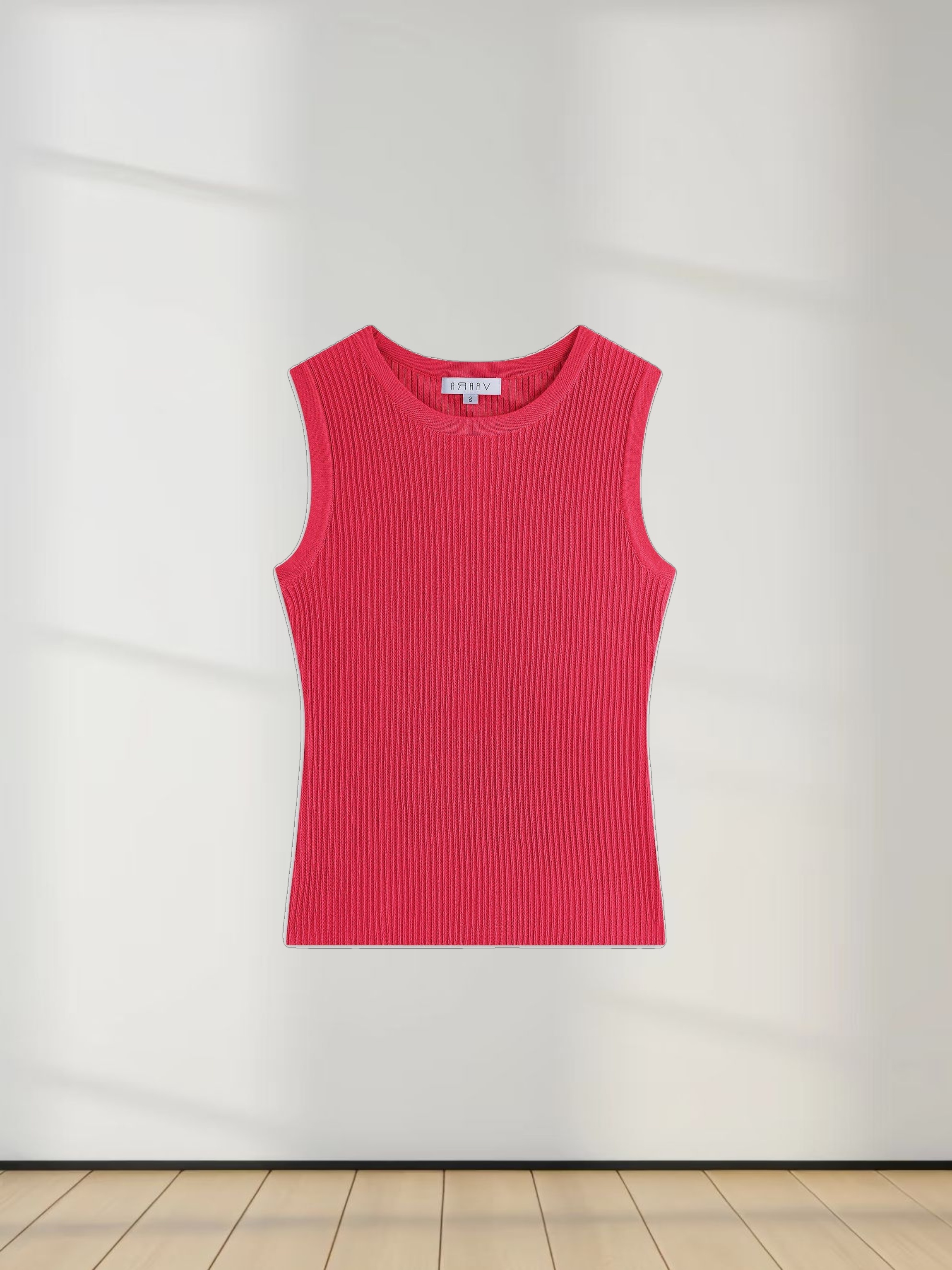 Sleeveless Ribbed Crew-Hot Pink