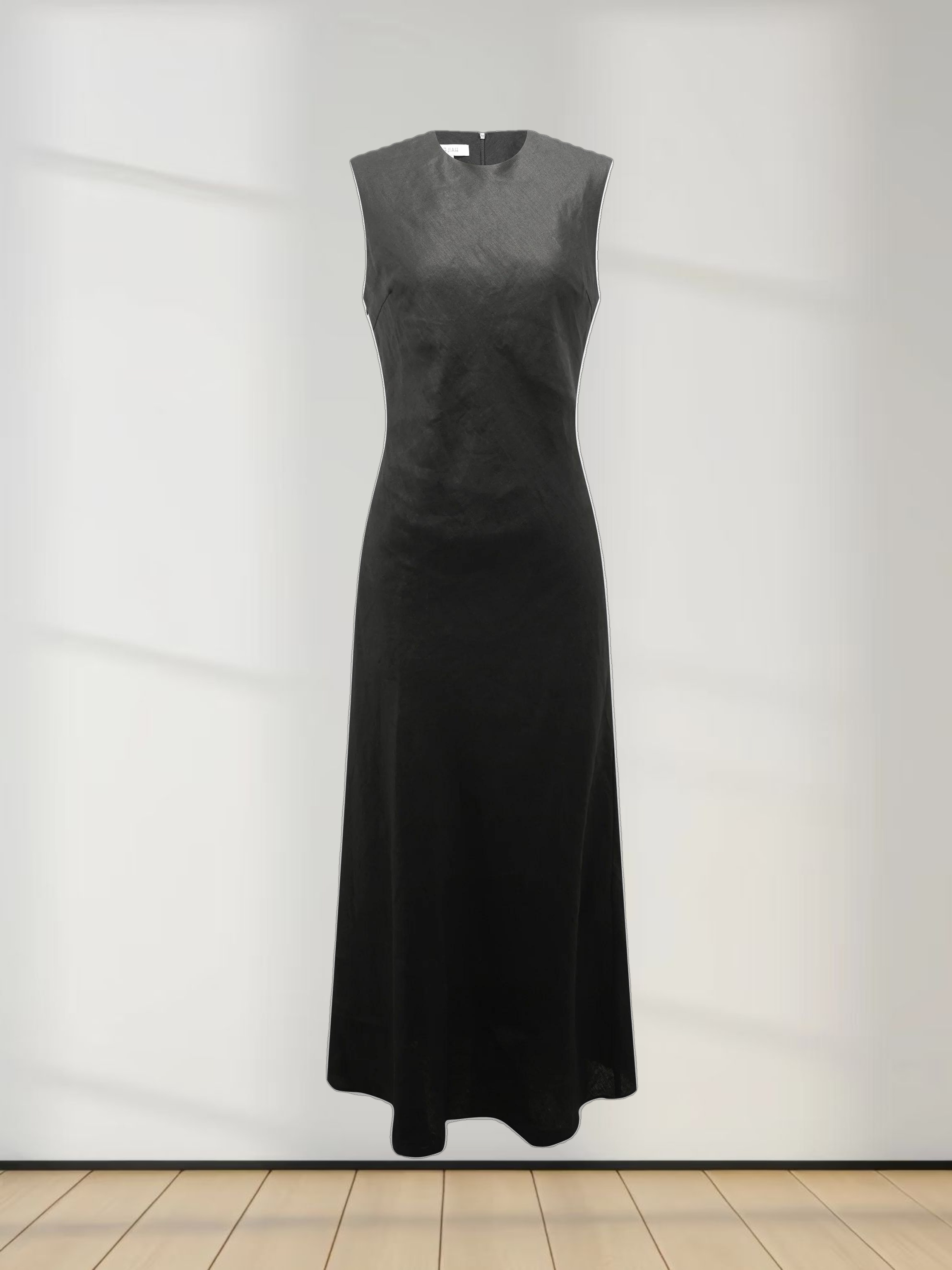 Linen A-Line Slip Dress-Black