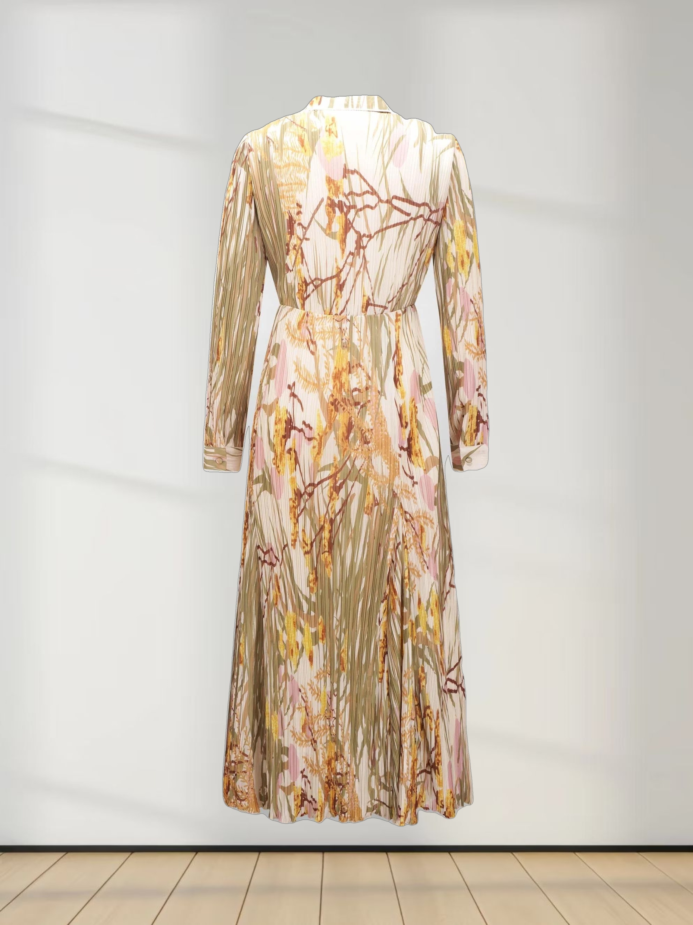 Micro Pleats Princess Style Dress-Pastel Floral