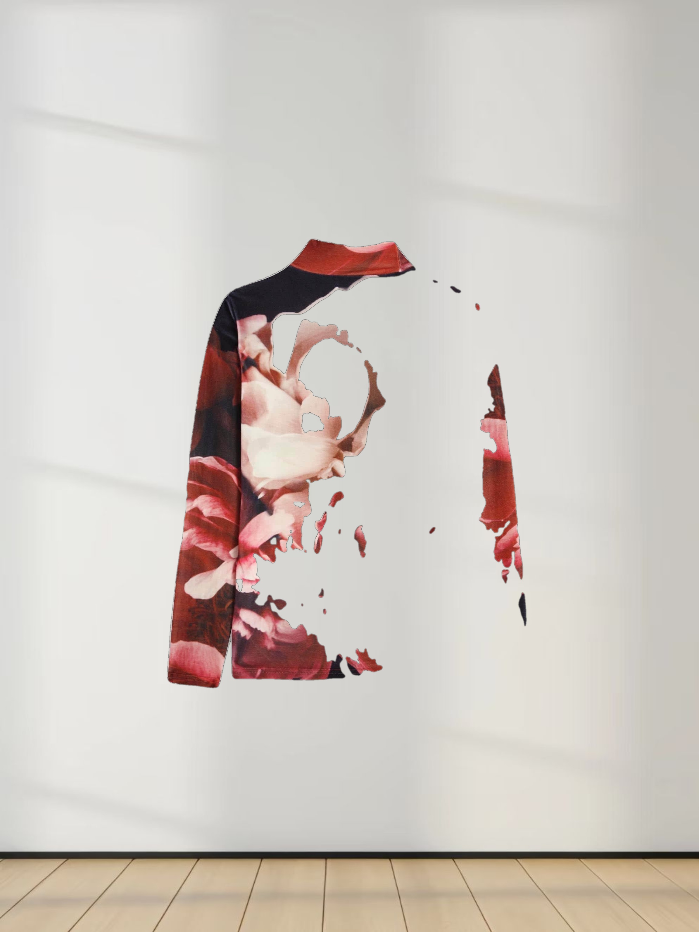 Velvet Floral Printed Turtleneck-Floral