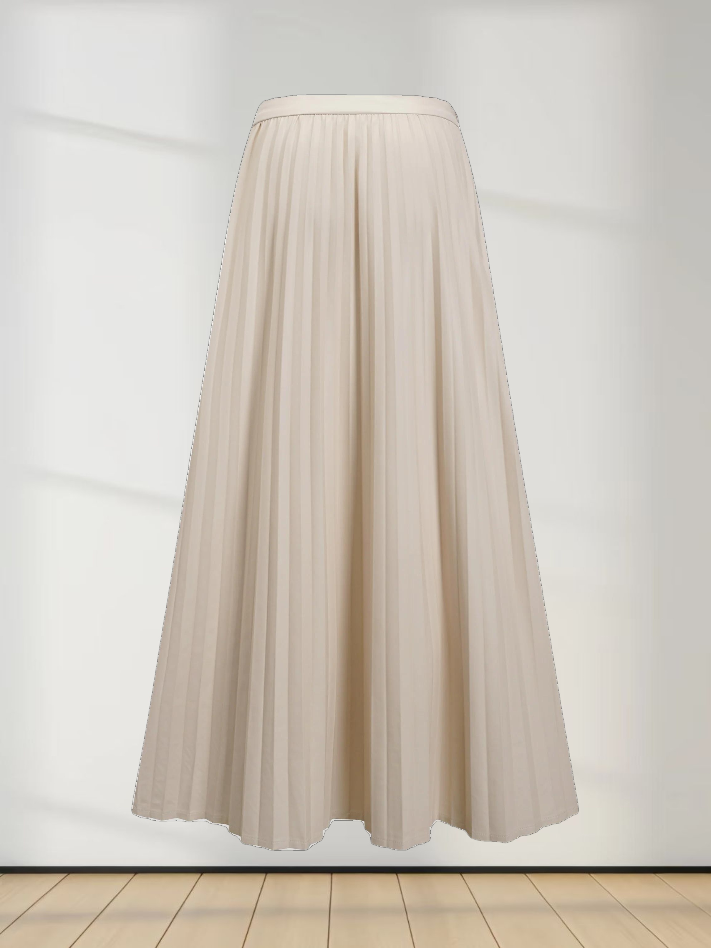 Accordion Pleated Faux Leather Skirt-Ivory