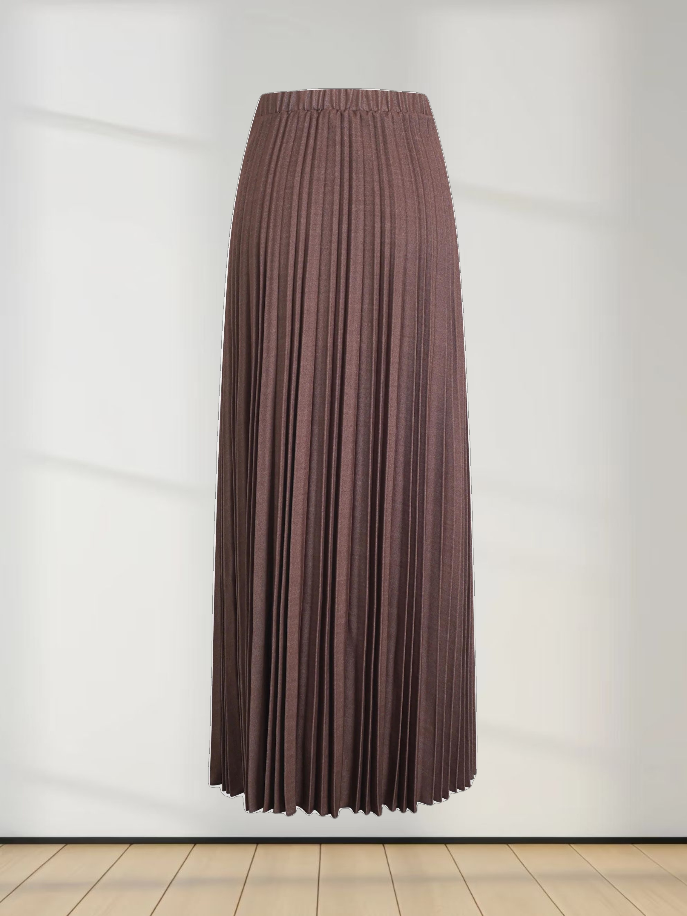 Denim Pleated Skirt-Dark Brown