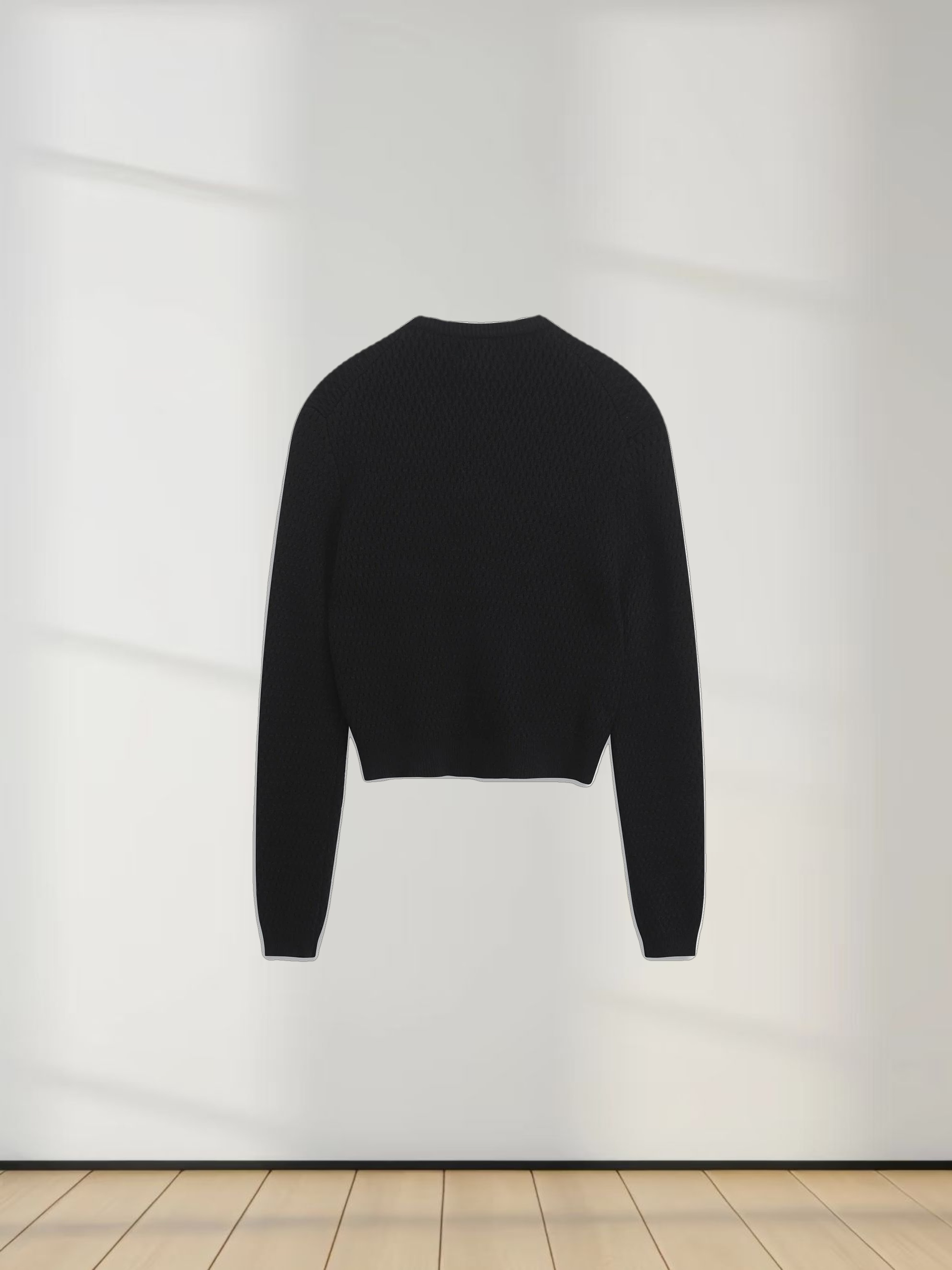 Textured Crew Cardigan-Black