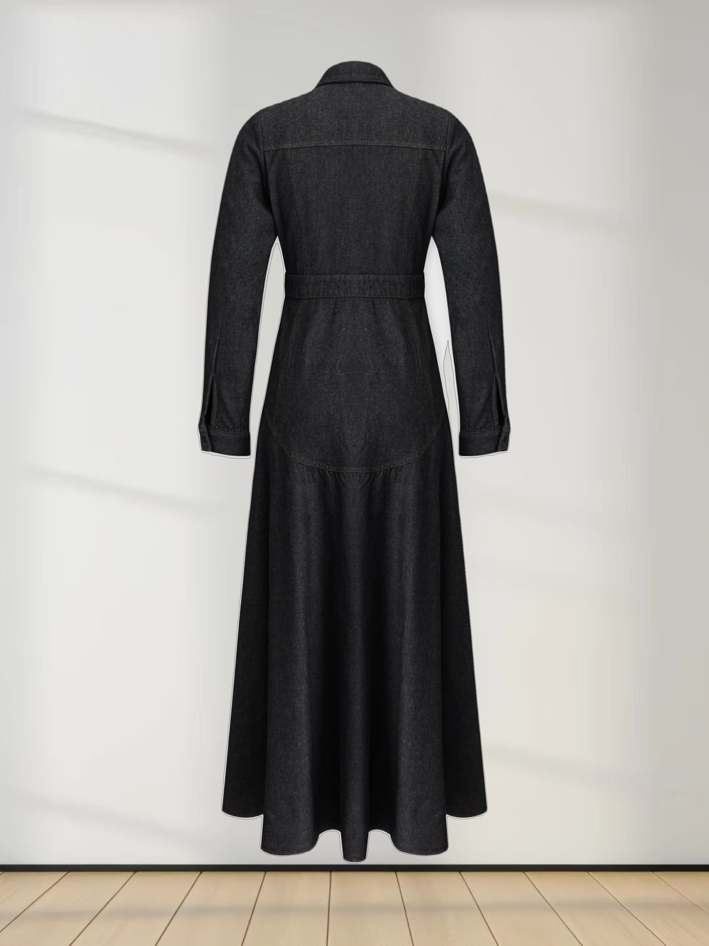 Drop Waist Denim Dress-Black