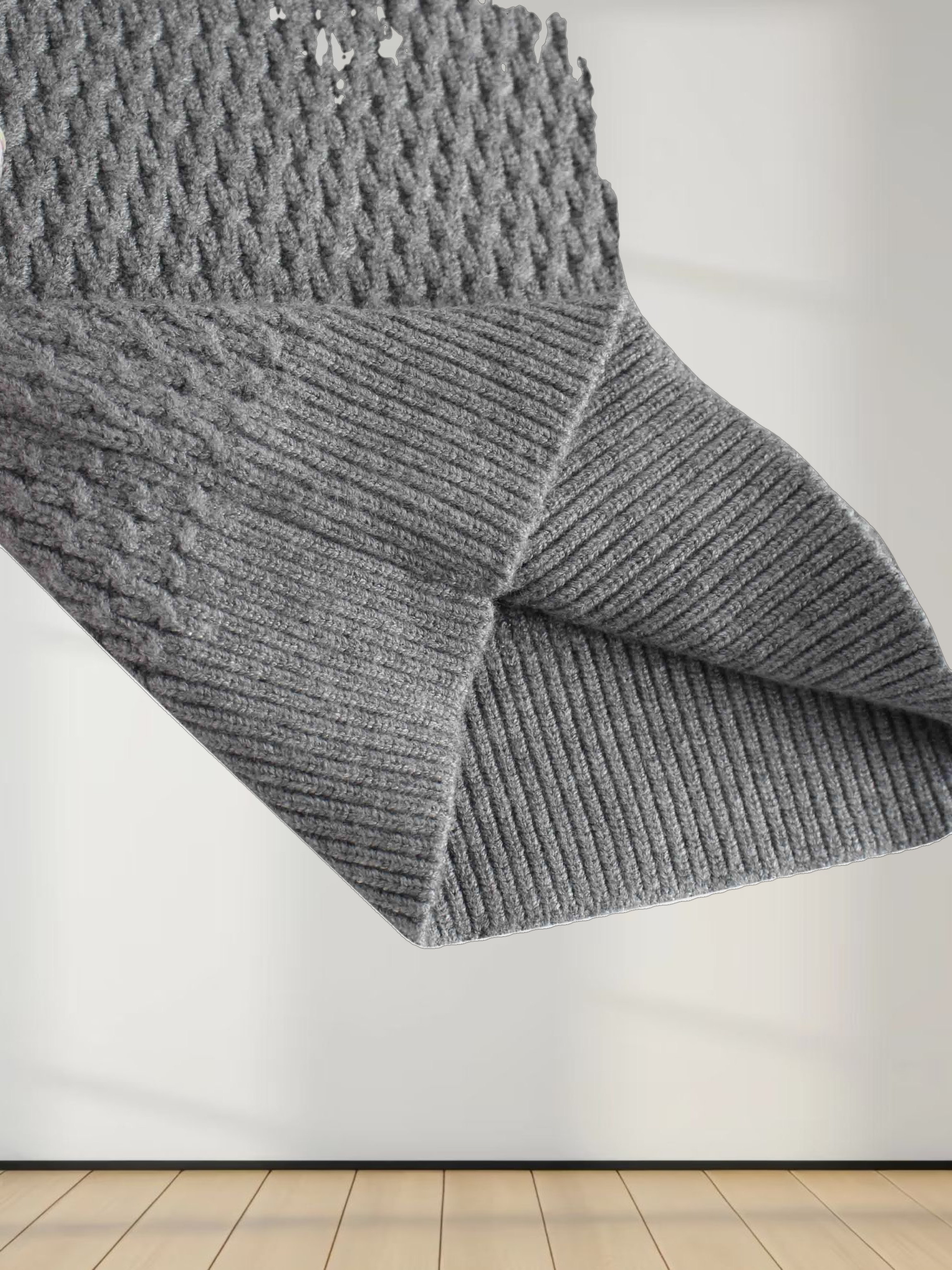 Textured Crew Cardigan-Grey