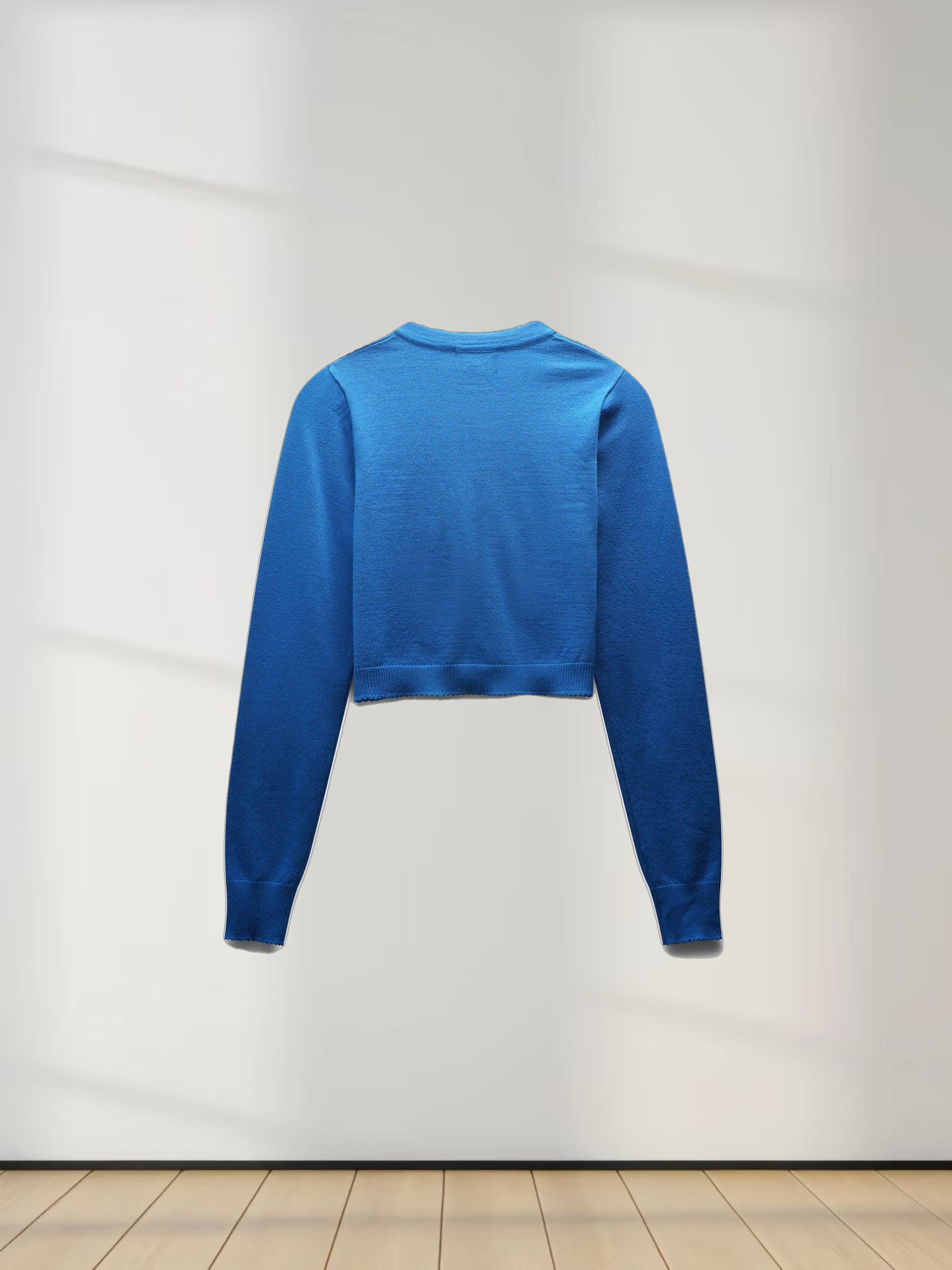 Trim Detail Crew Crop Cardigan-Bright Blue