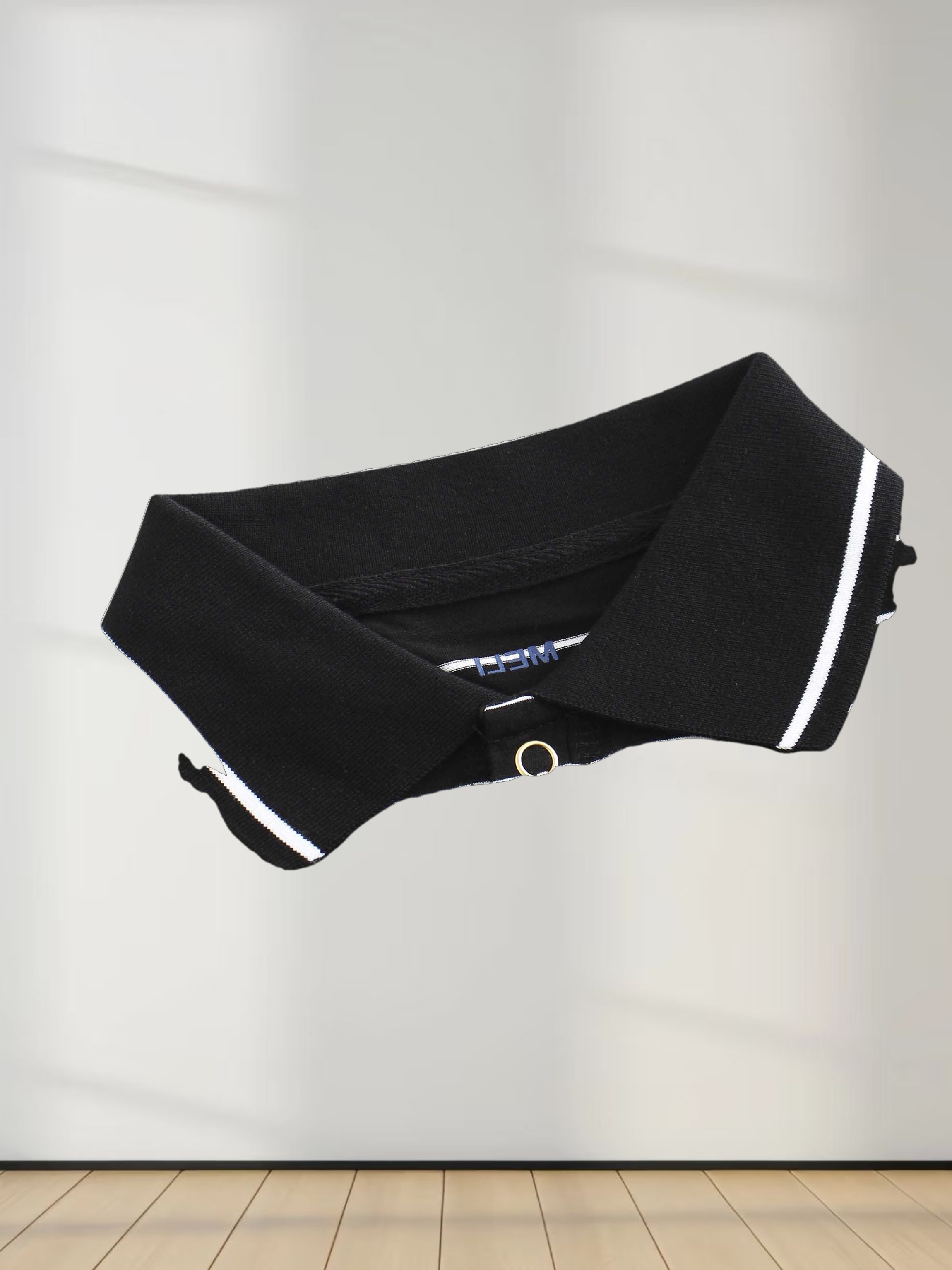 Striped Collar Snap Tee-Black/White