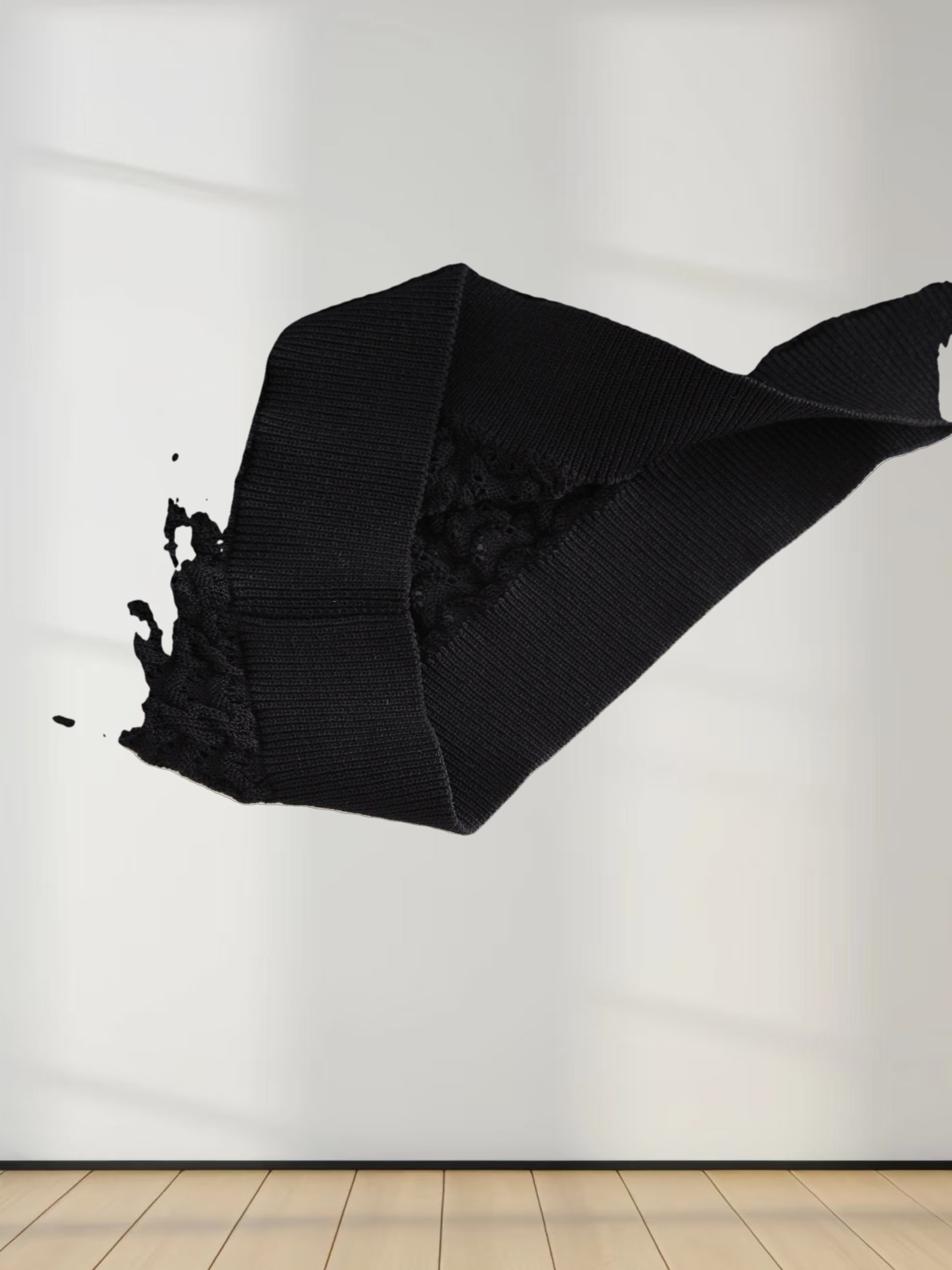 Pointelle Knit Sweater-Black