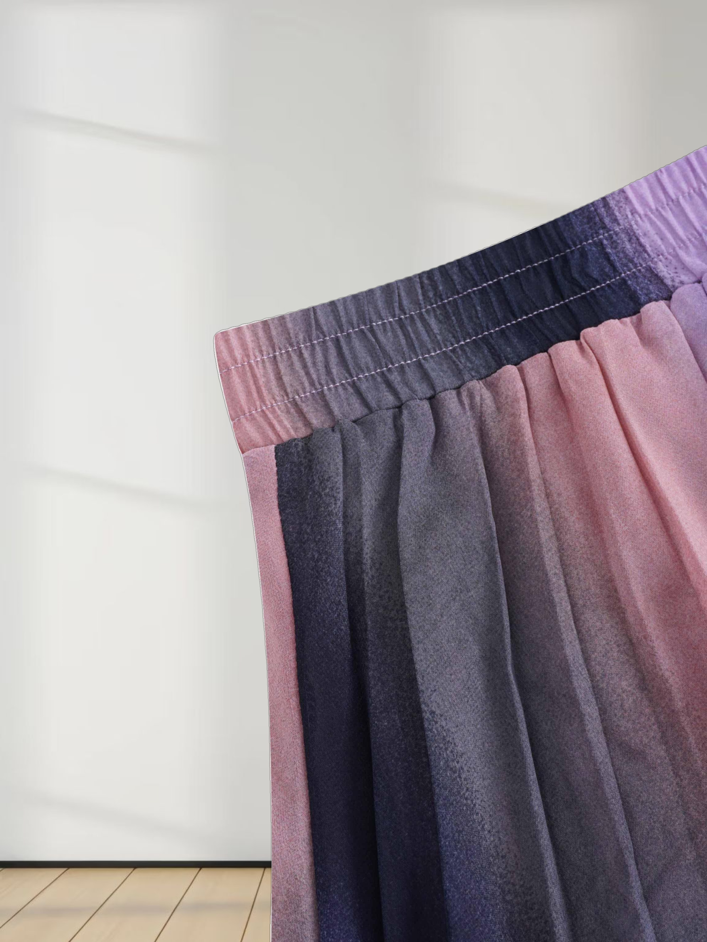 Covered Band Pleated Skirt-Pink Ombre