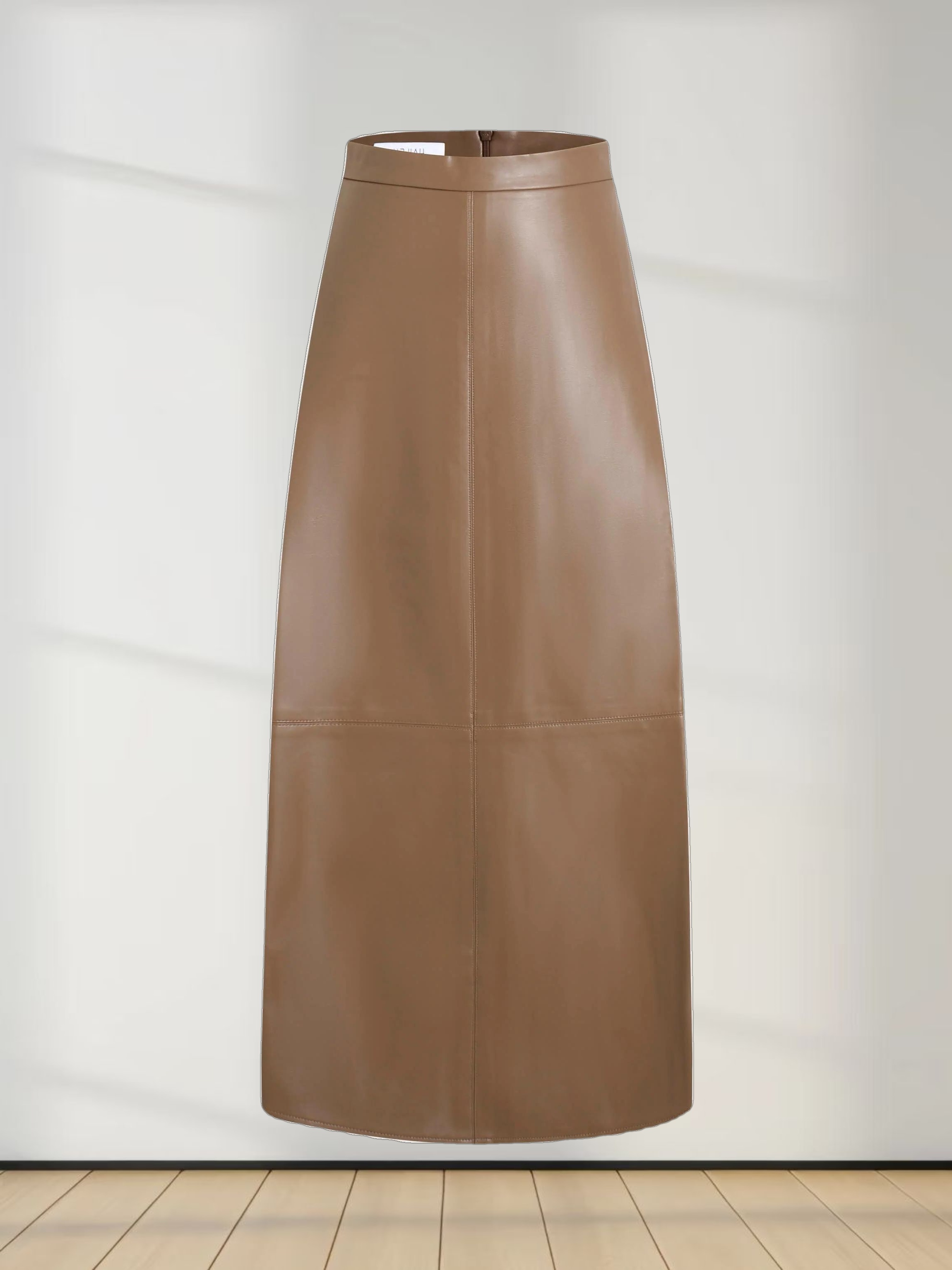 Leather A-Line Skirt-Olive