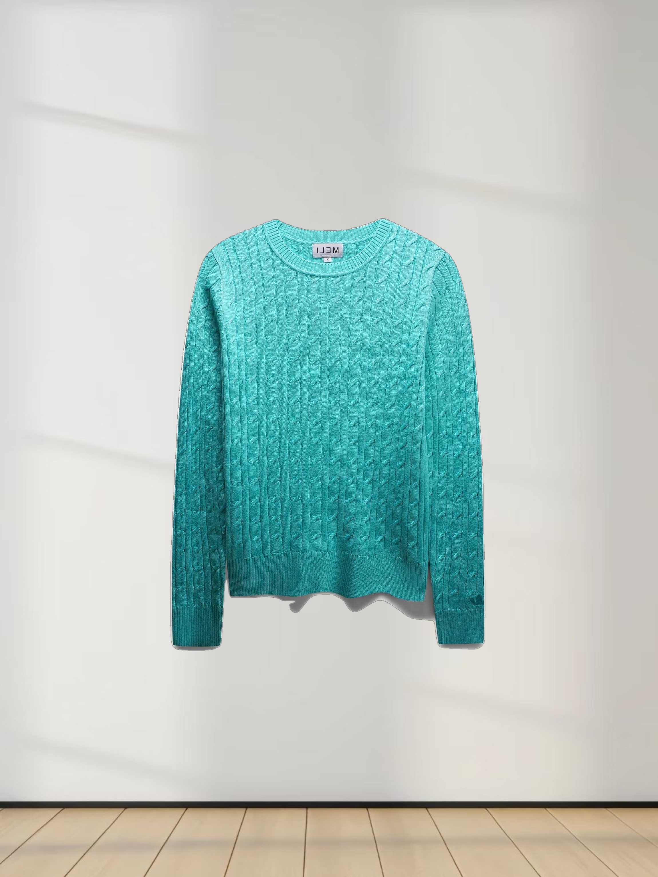 Knit Cable Sweater-Aqua