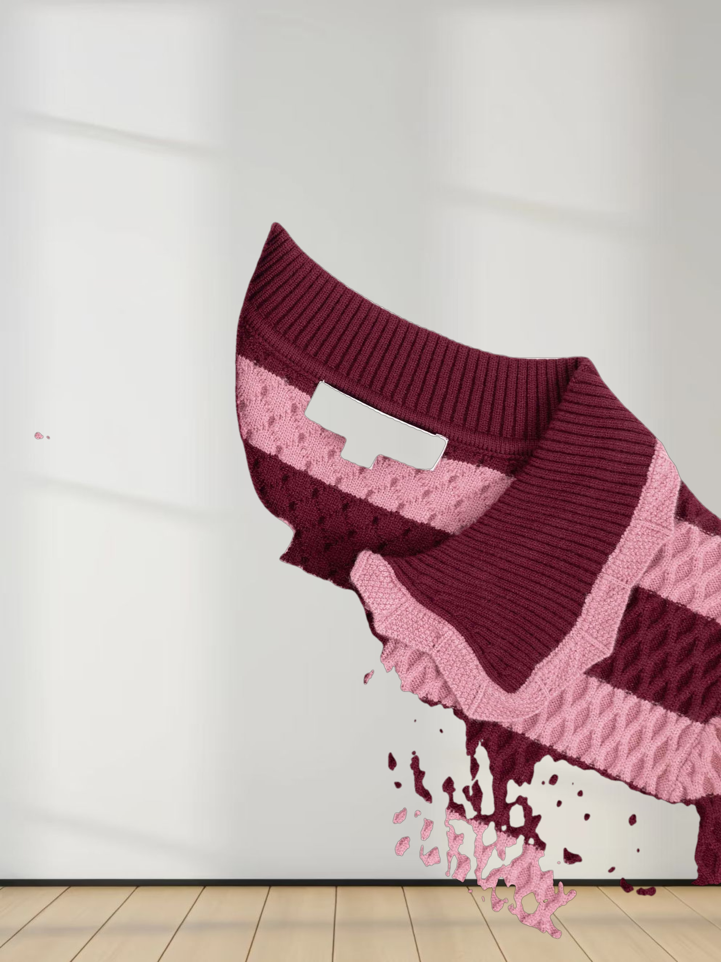 Laced Ruffle Collar Striped Sweater-Burgundy/Pink