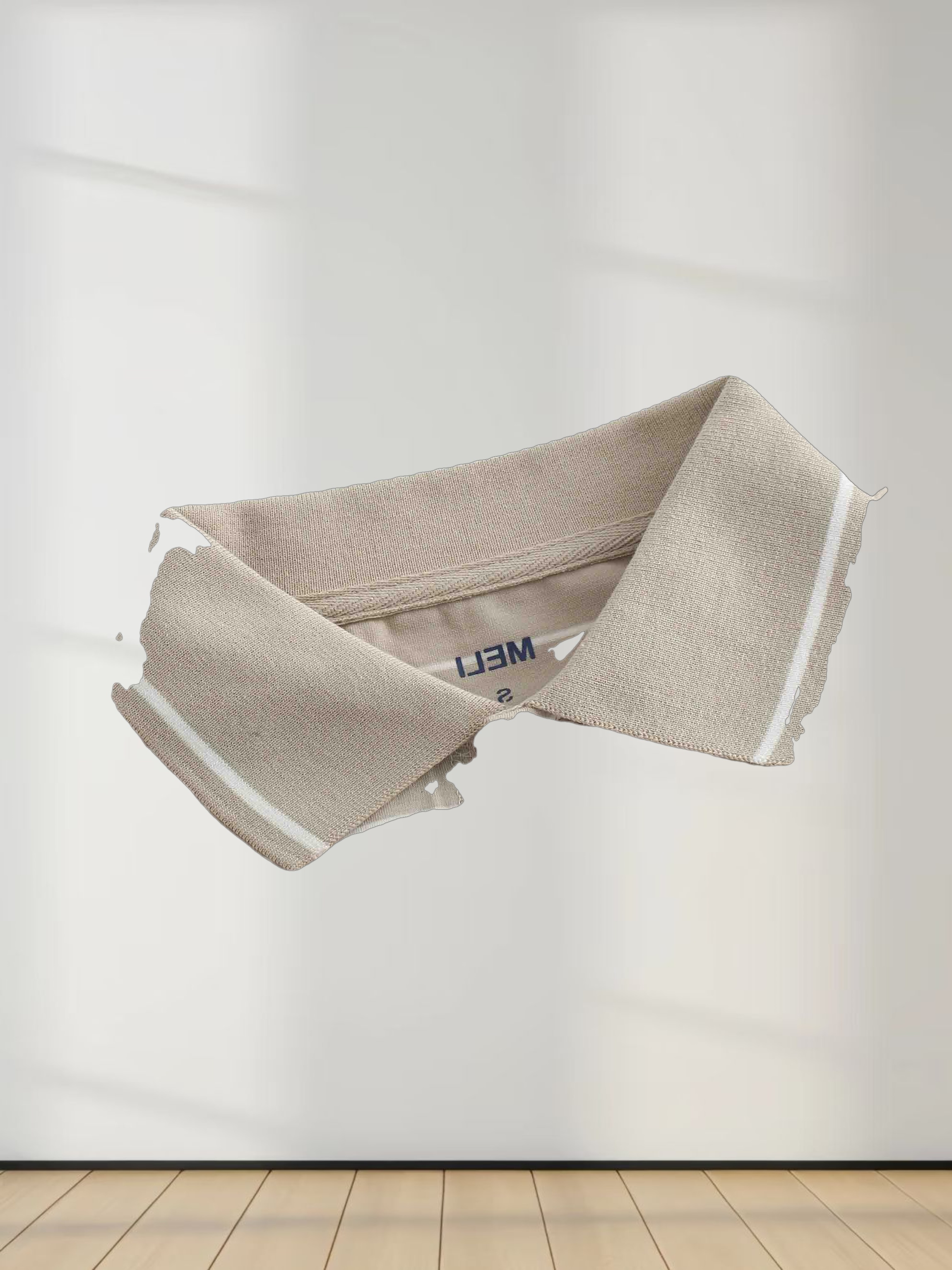 Striped Collar Snap Tee-Tan/White