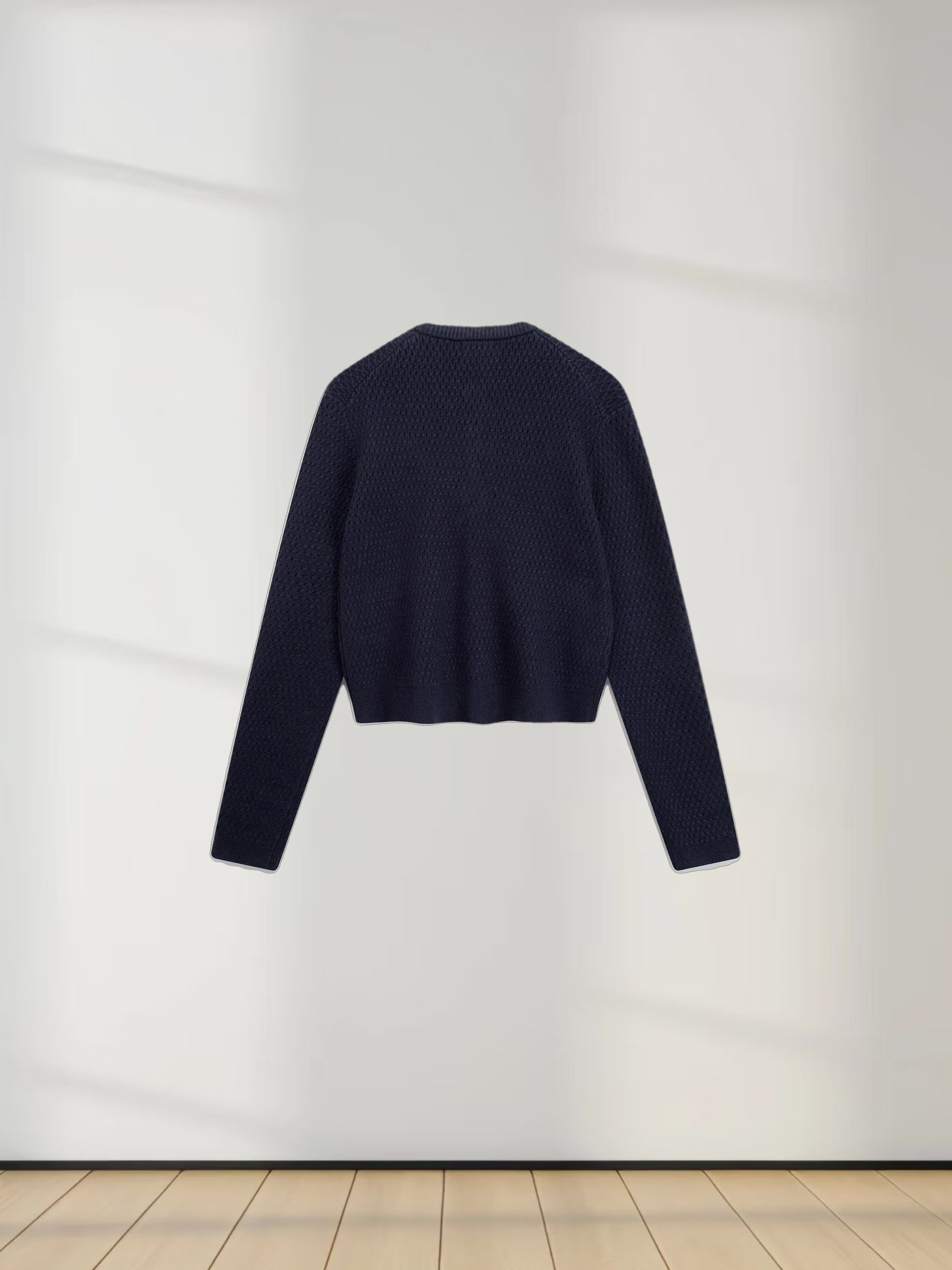 Textured Crew Cardigan-Navy