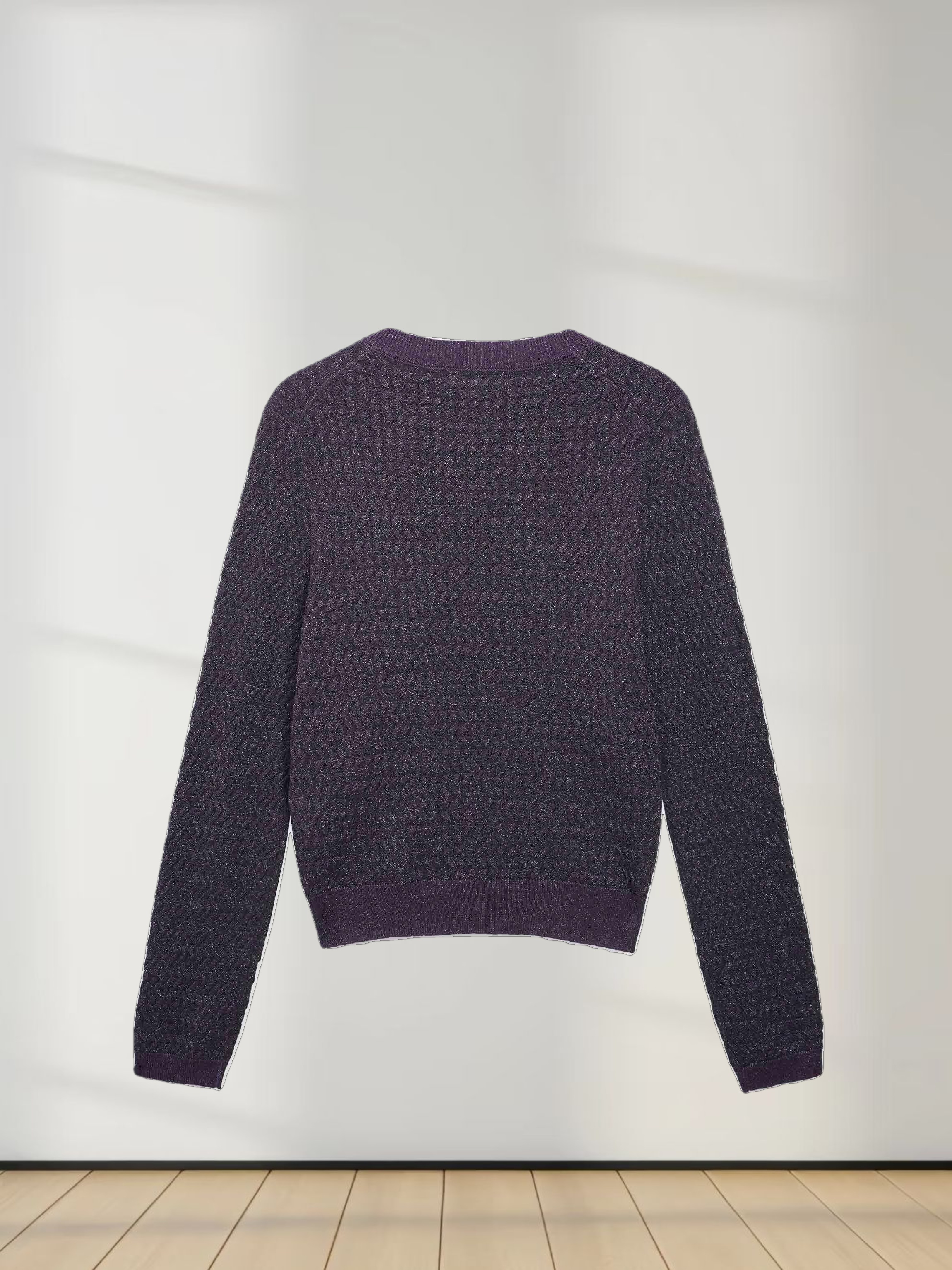 Textured Lurex Crew Sweater-Wine