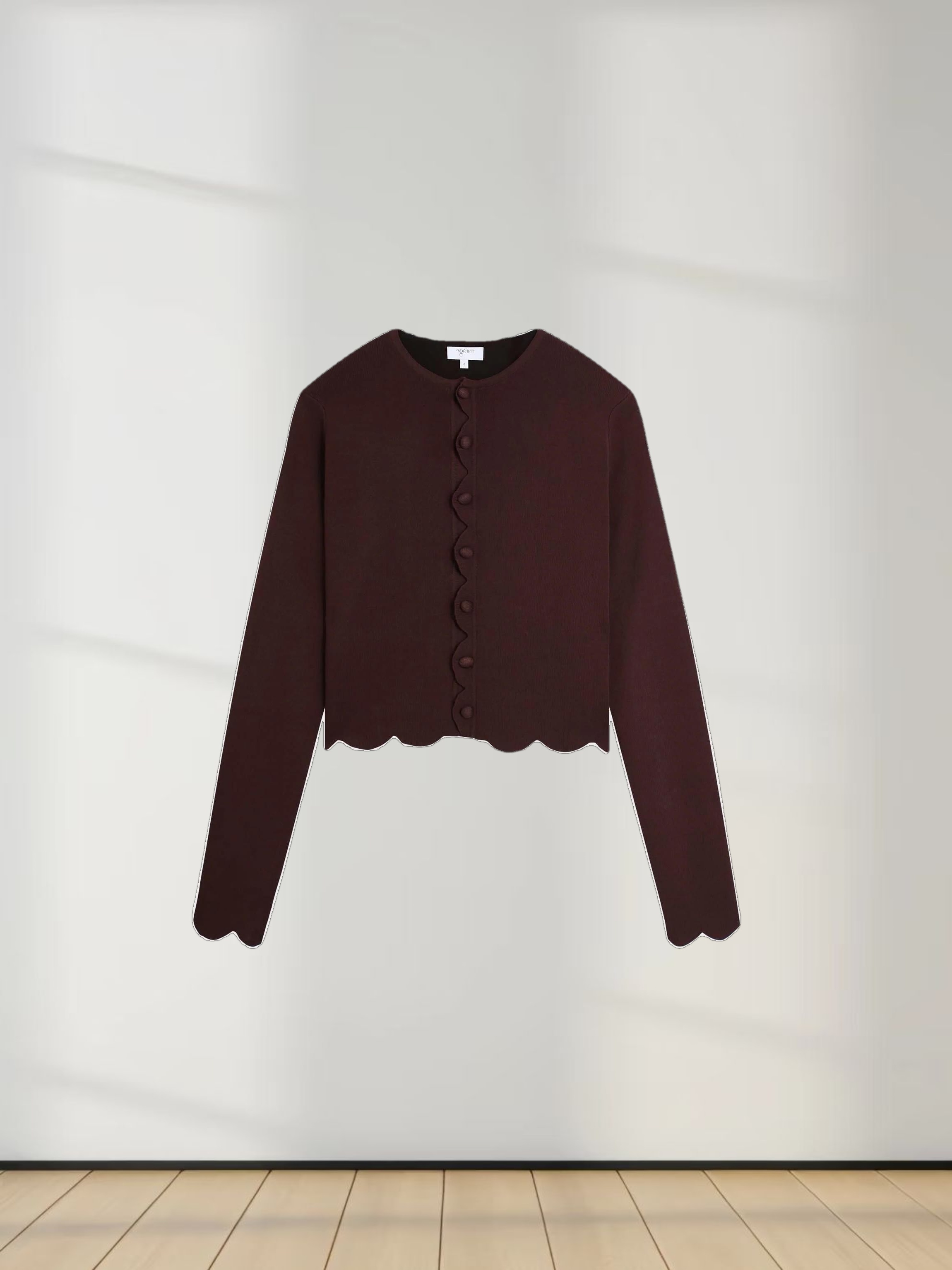 Scallop Edge Crew Cardigan SHORT-Brown