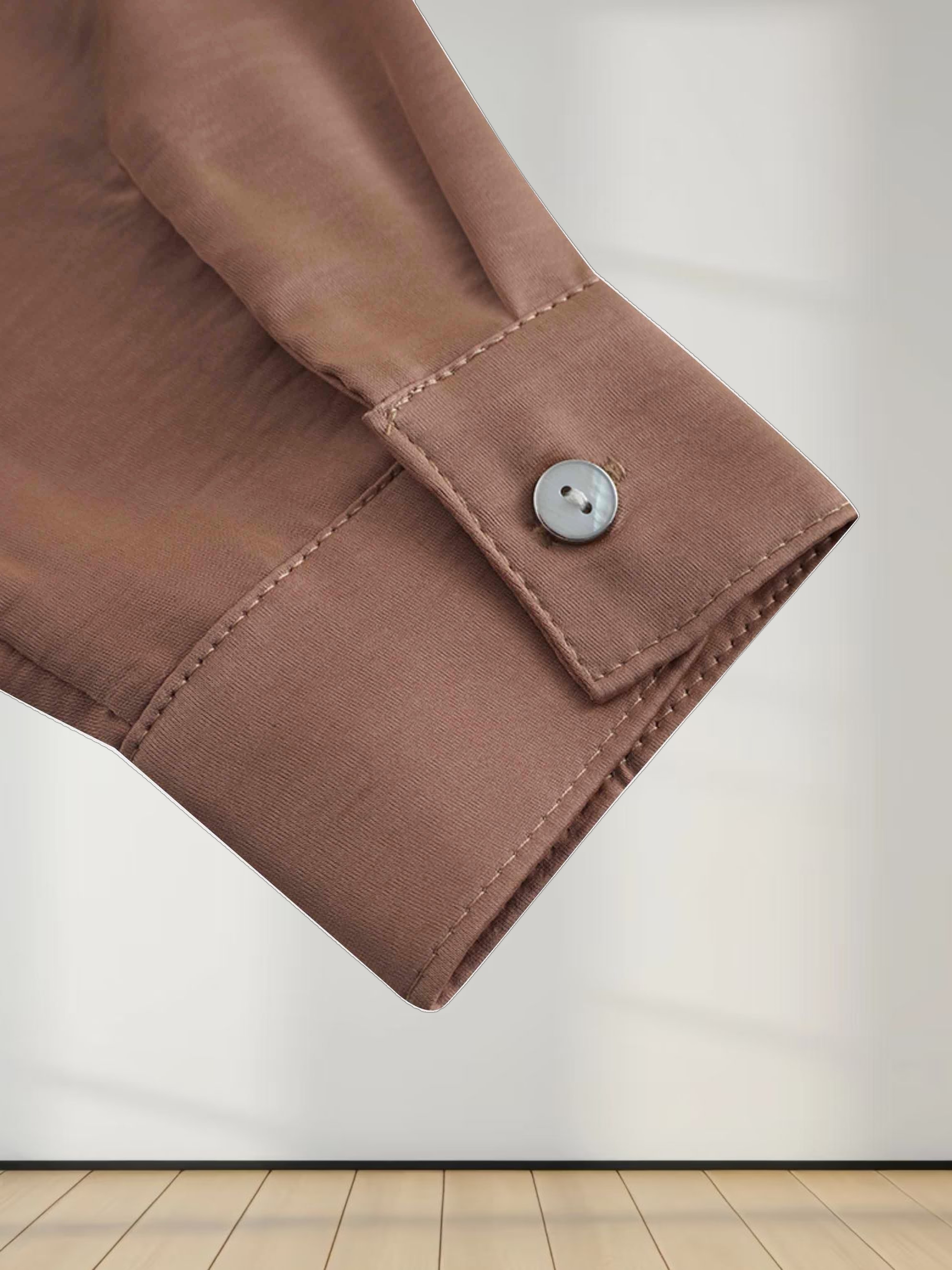 High/Low Faux Satin Crossover Top-Taupe