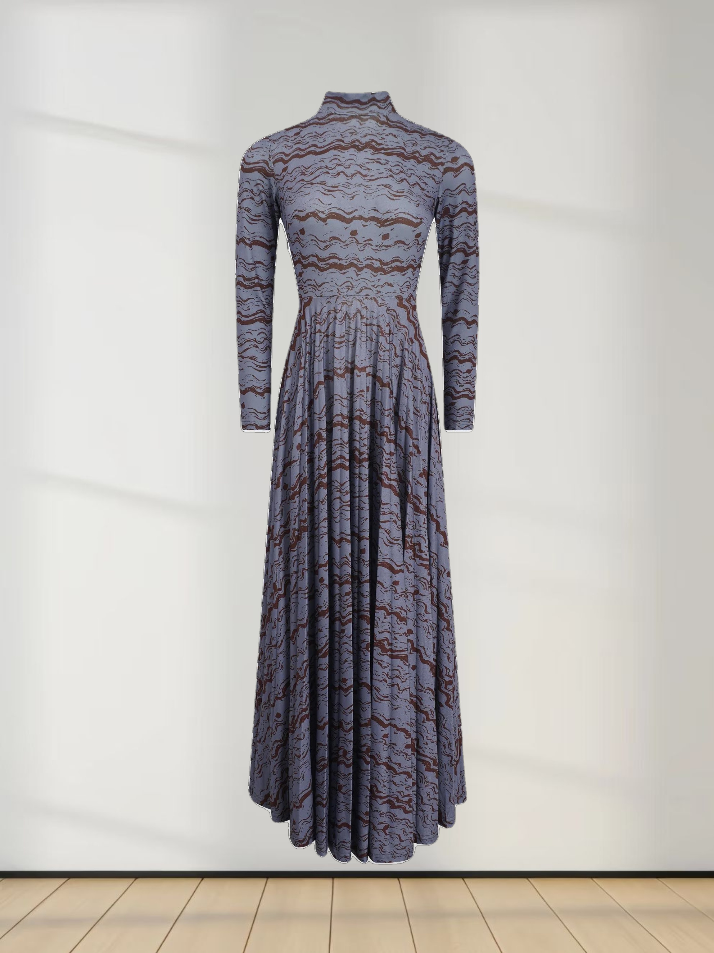 Pleat Bottom Stretch Maxi Dress-Grey/Brown