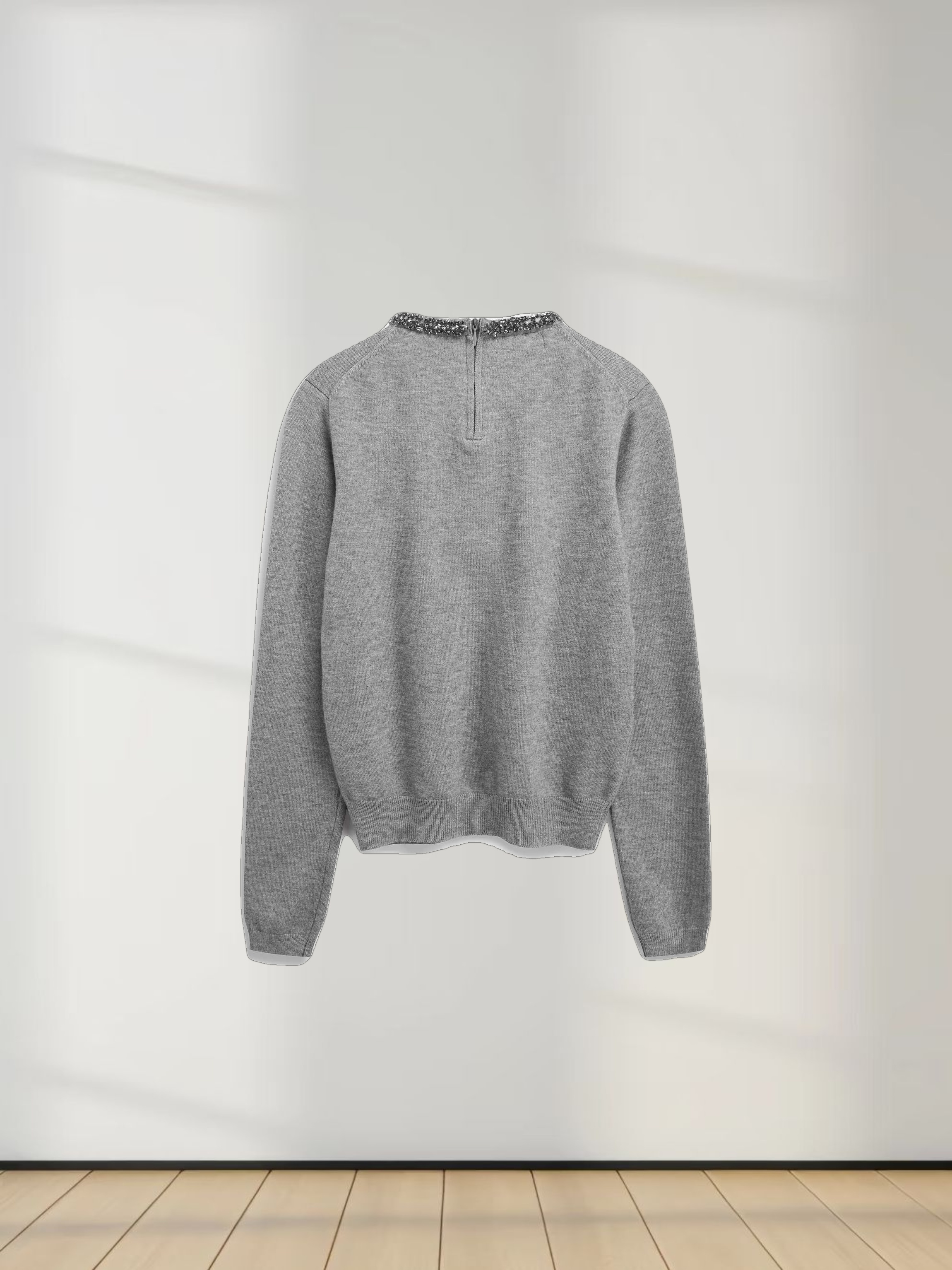 Embellished Crew Sweater-Grey