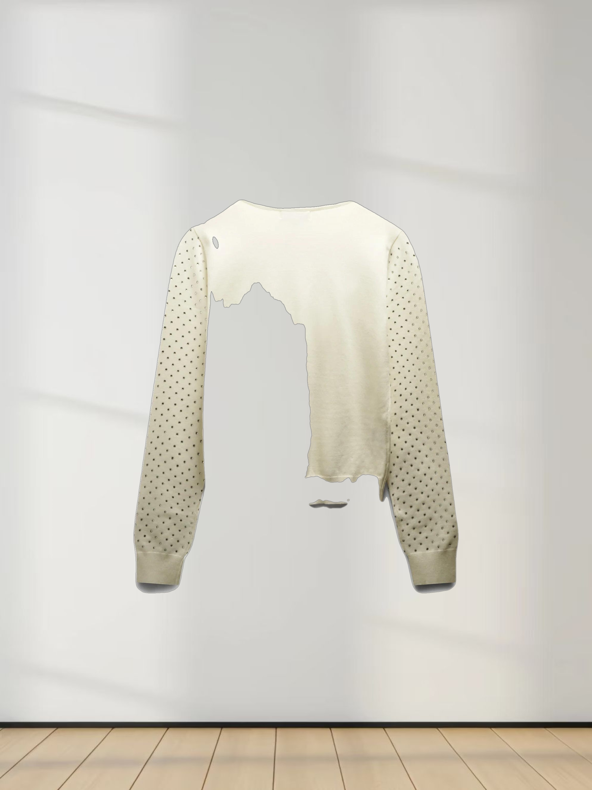 Stone Embellished Crew Cardigan-White
