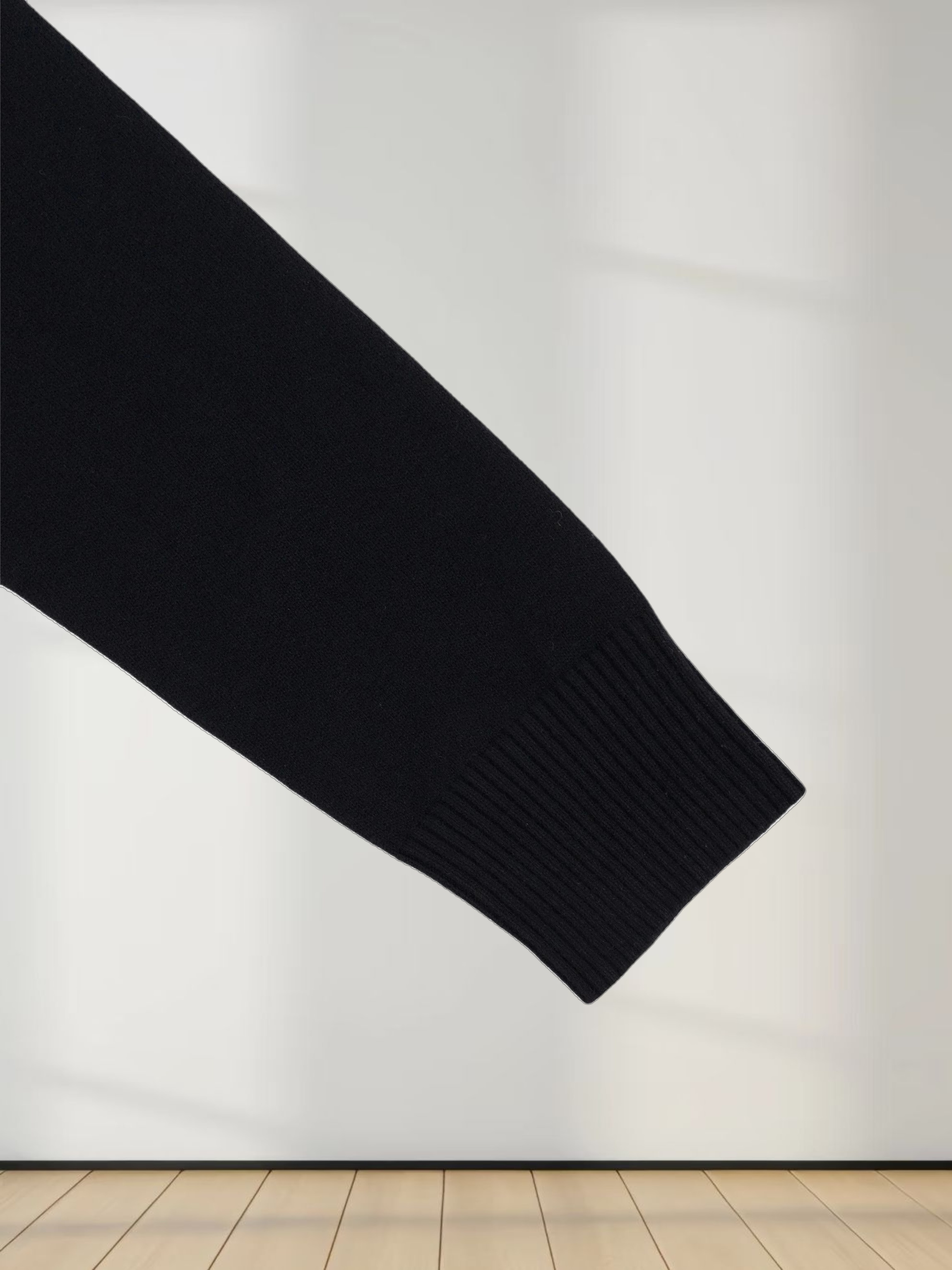 Velvet Detail Pointelle Crew Cardigan-Black/Black