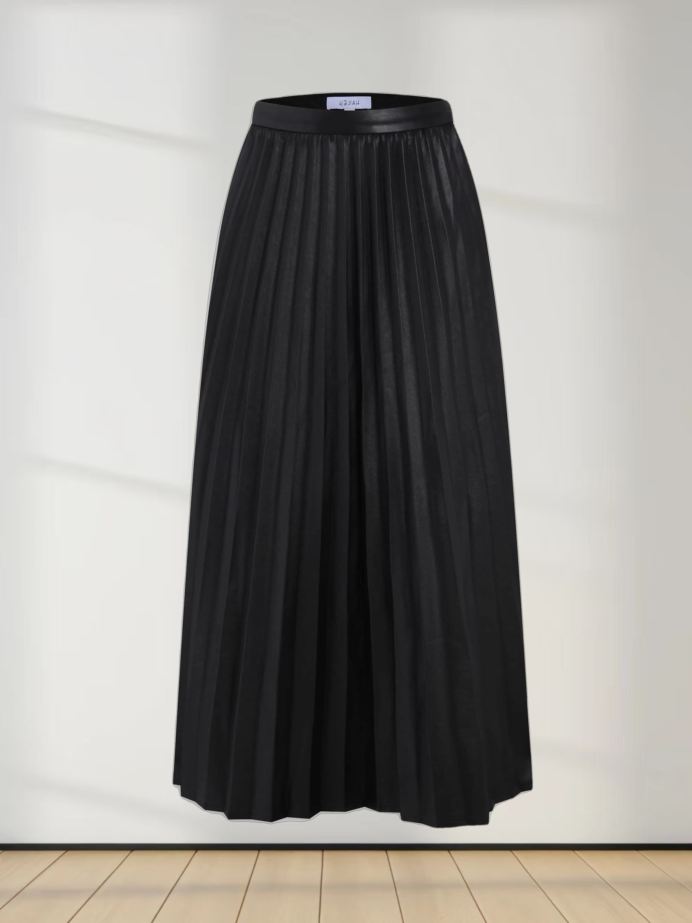 Accordion Pleated Faux Leather Skirt-Black